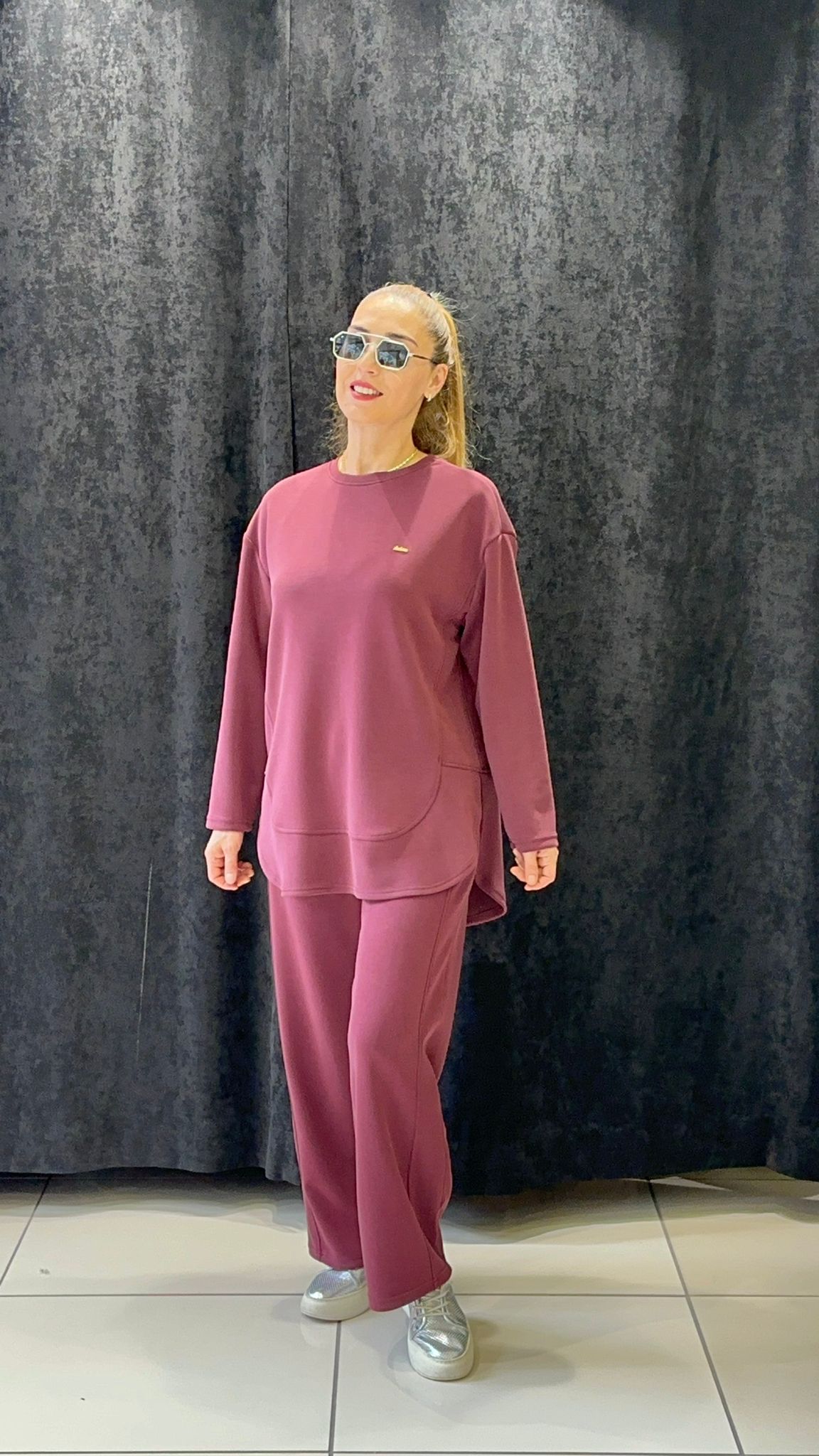 OYSHOO TAKIM PANTOLON BELİ LASTİKLİ VE CEPLİ  - BORDO