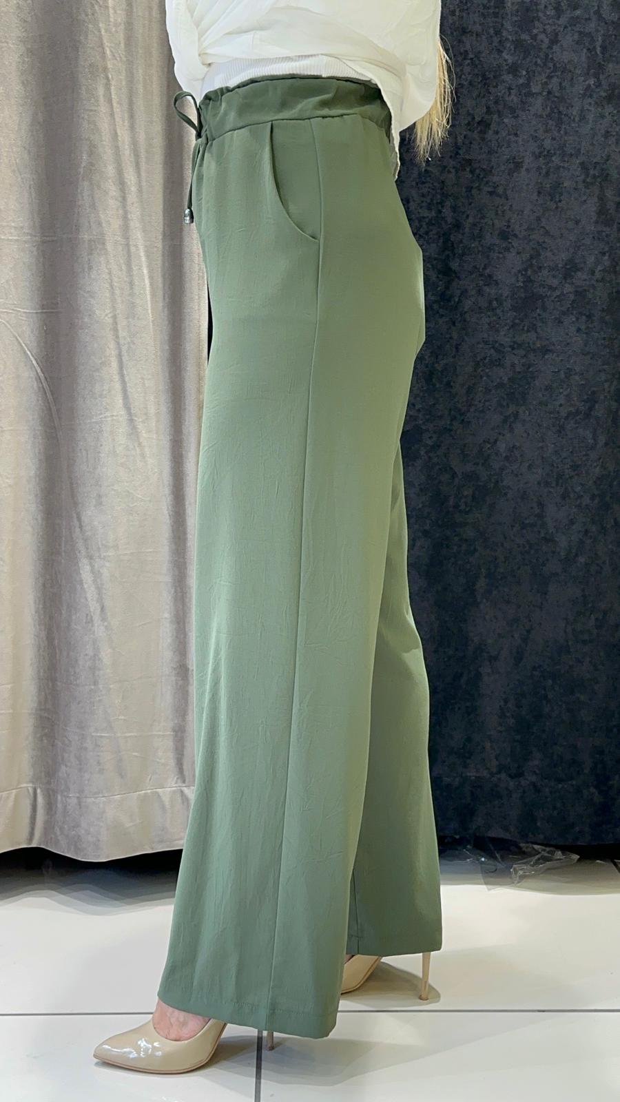 HELSİNKİ İNCE TAM YAZLIK BOL PAÇA PANTOLON  - HAKİ