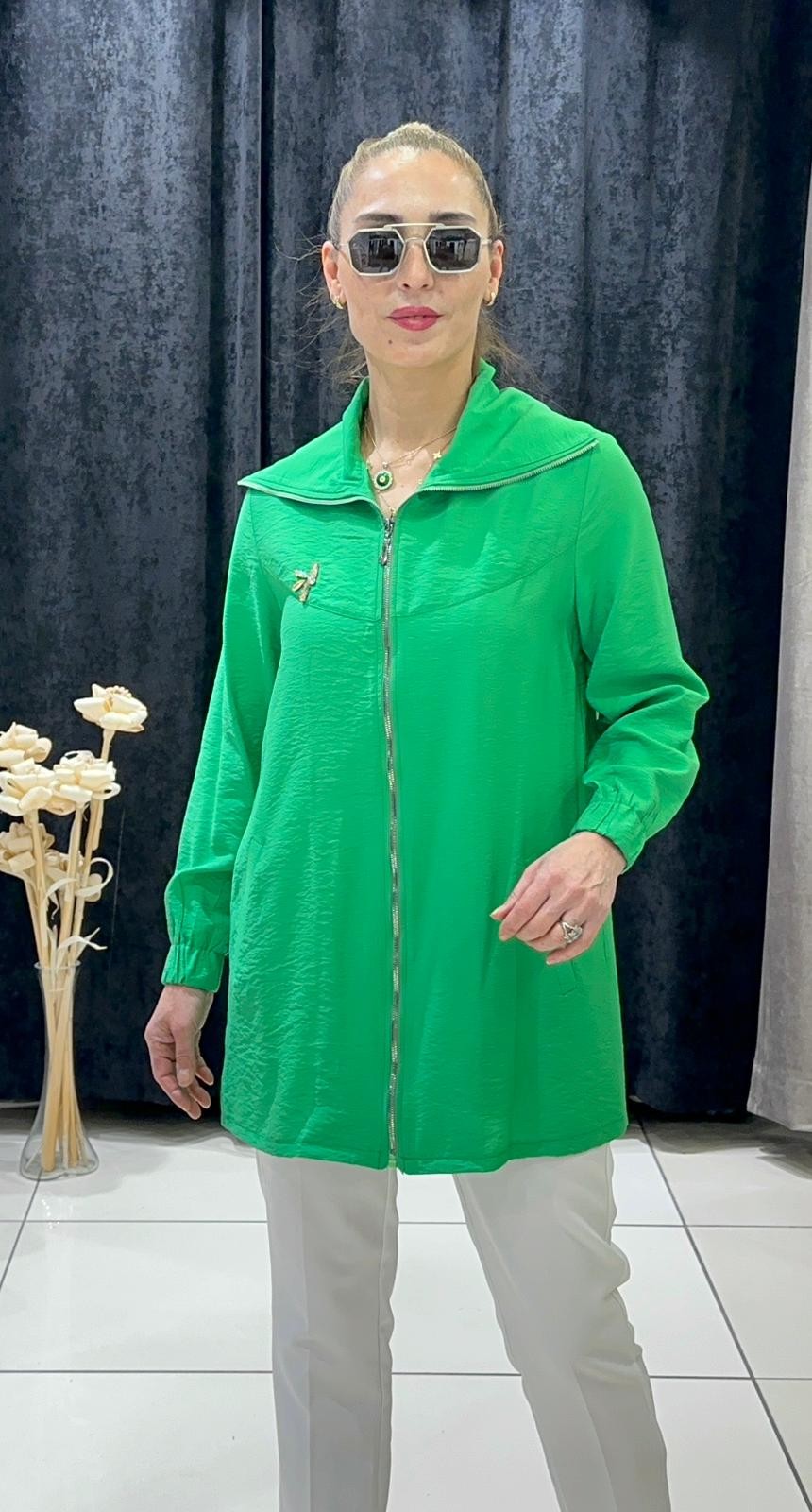 BAMBU TENSEL YAKA TAŞ DETAYLI KAP - BENETTON YEŞİLİ