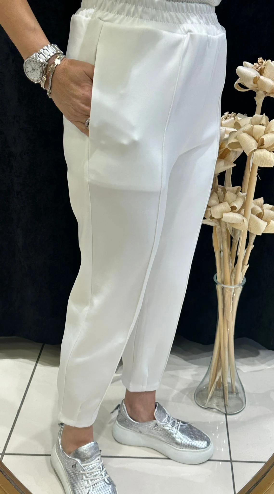 SUCUBA JOGUR BELİ LASTİKLİ PANTOLON - BEYAZ