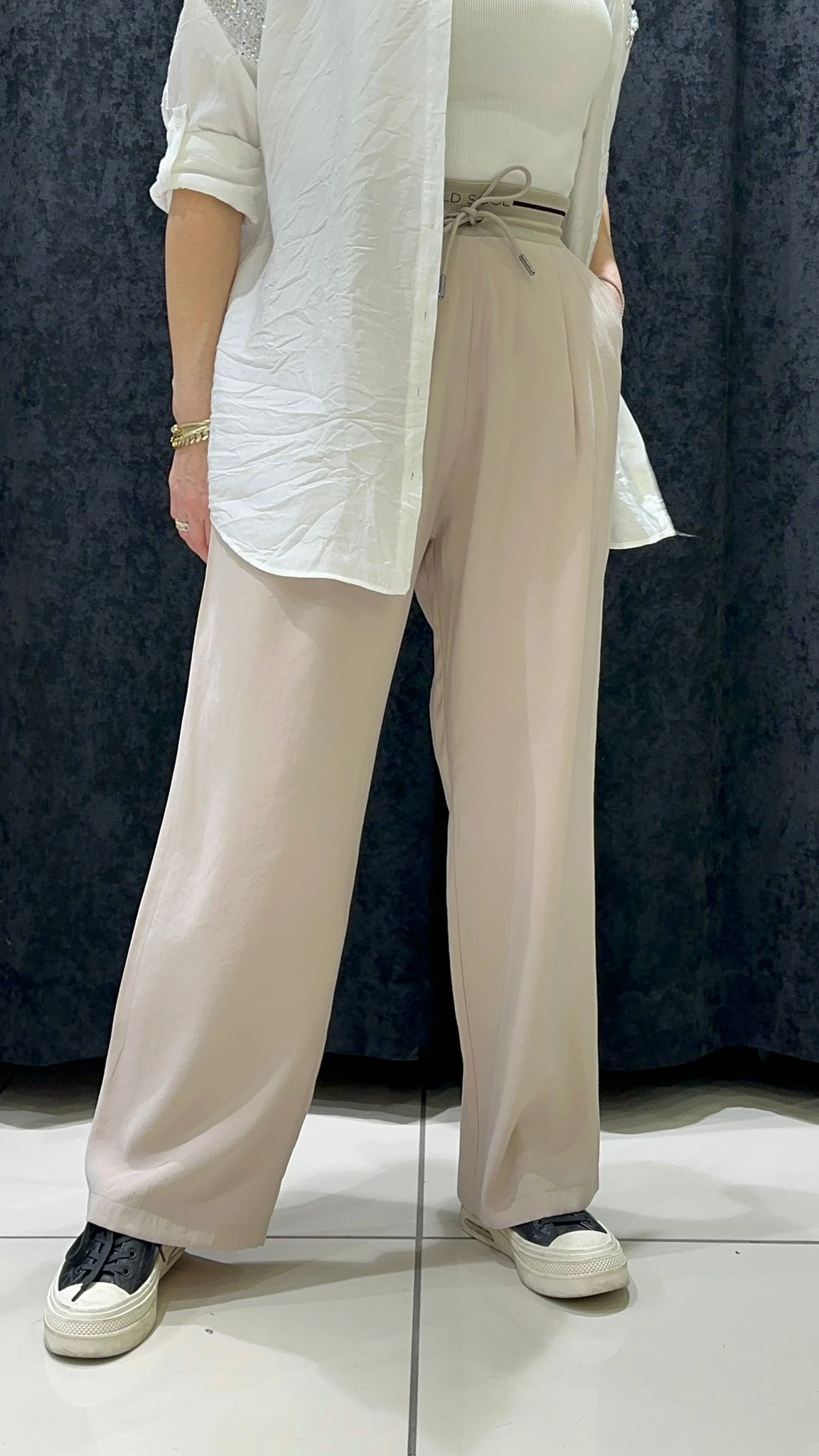 QUPRA TENSEL PALAZZO PANTOLON BELİ RİBANA DETAY - TAŞ