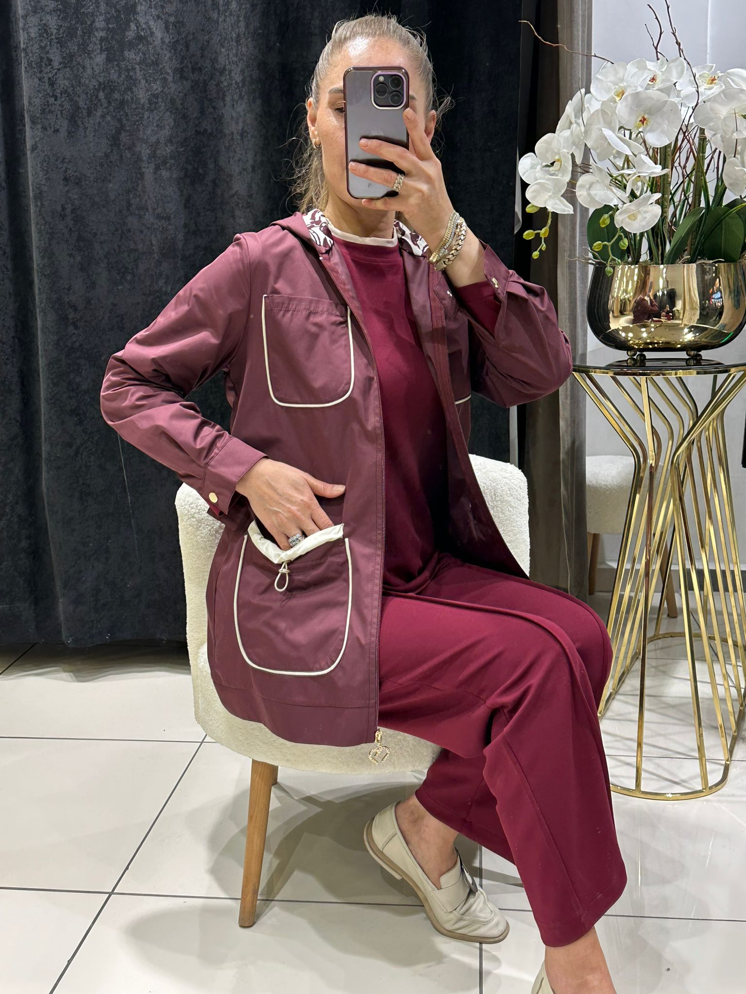 YAĞMURLUK BAMBIR  CEKET DETAYLI ÜÇLÜ TAKIM 