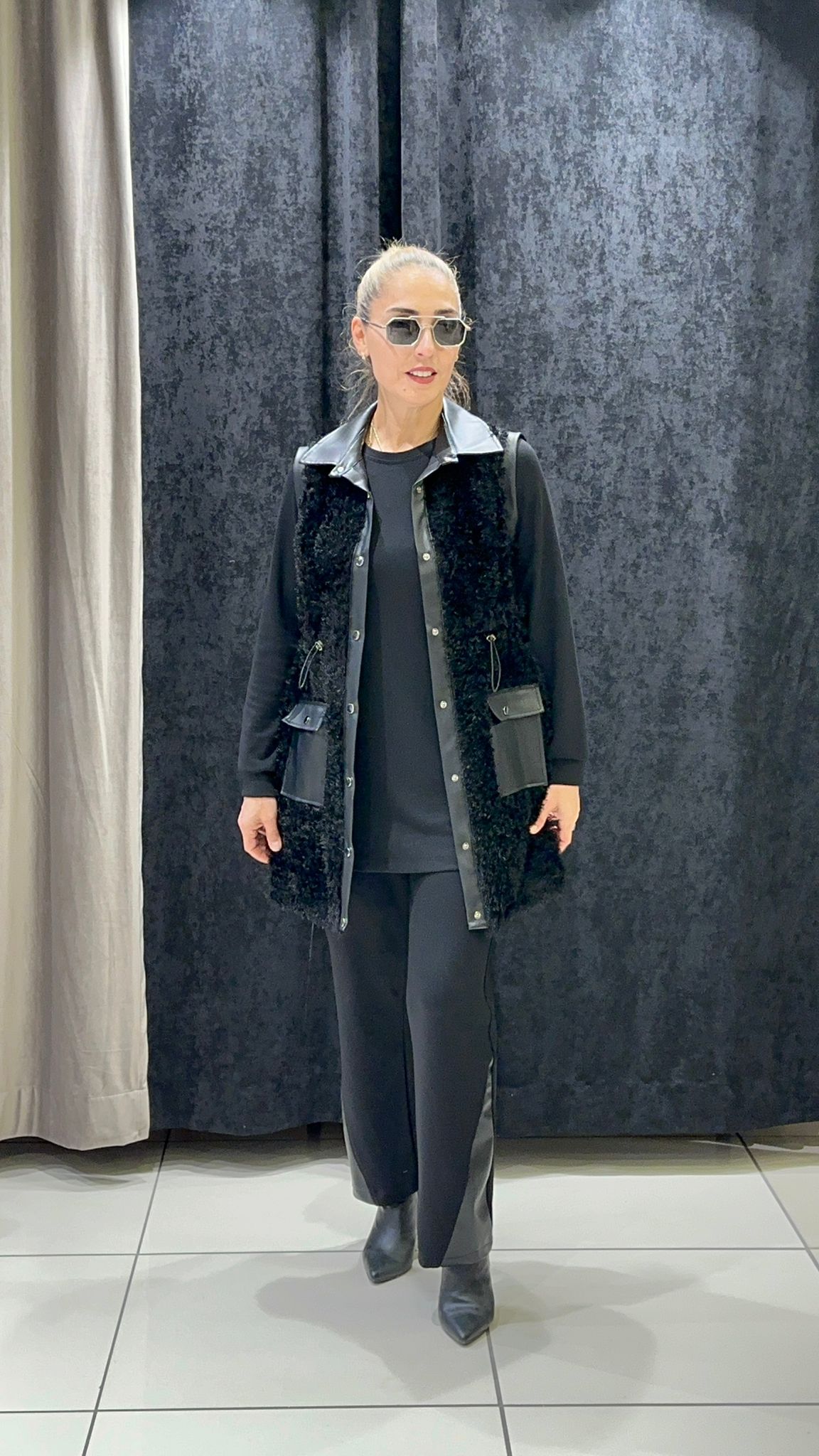 PELÜŞ YELEKLİ ÜÇLÜ TAKIM