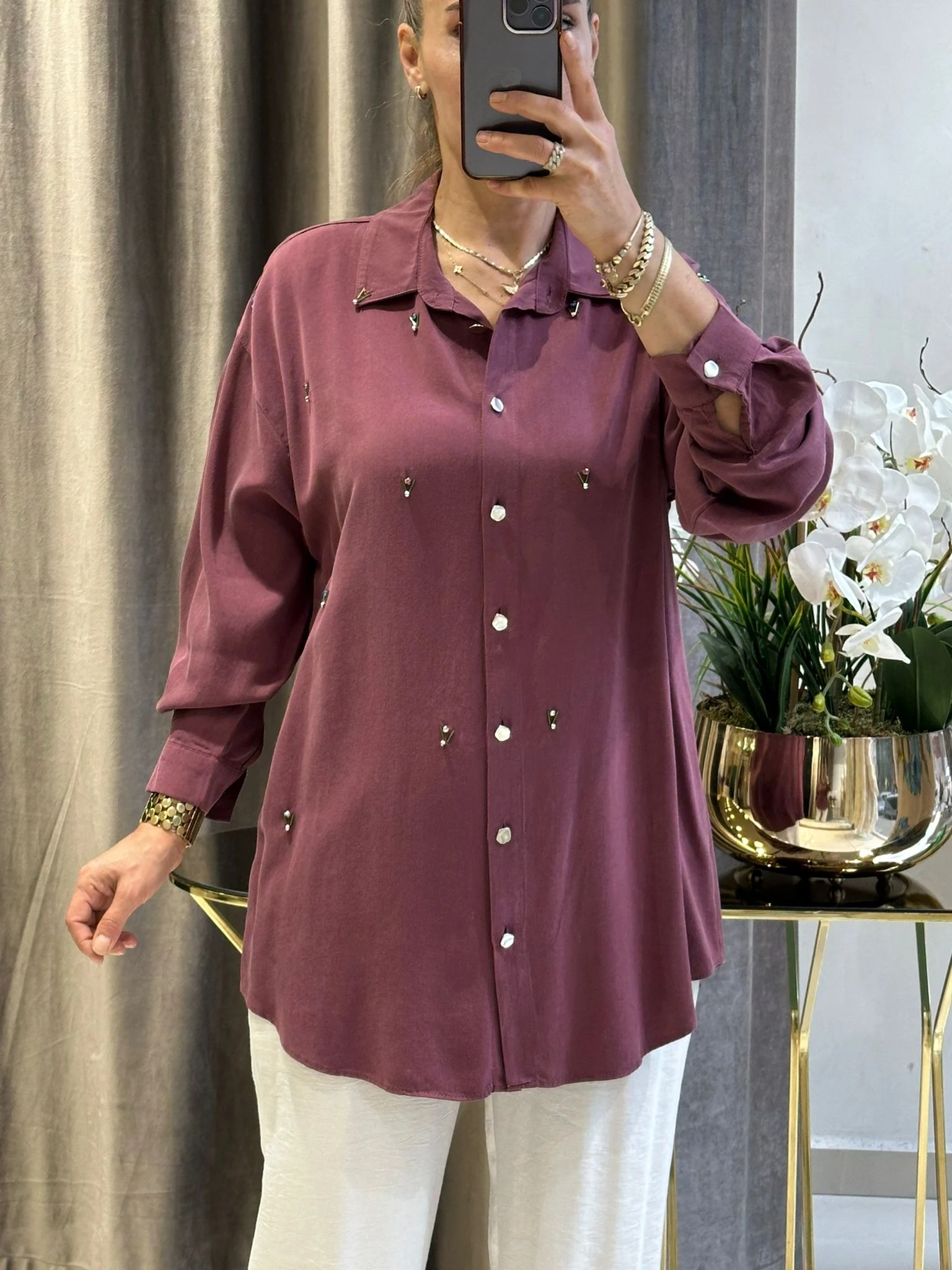 PAMUK TENSEL TAŞ TEDAYLI GÖMLEK