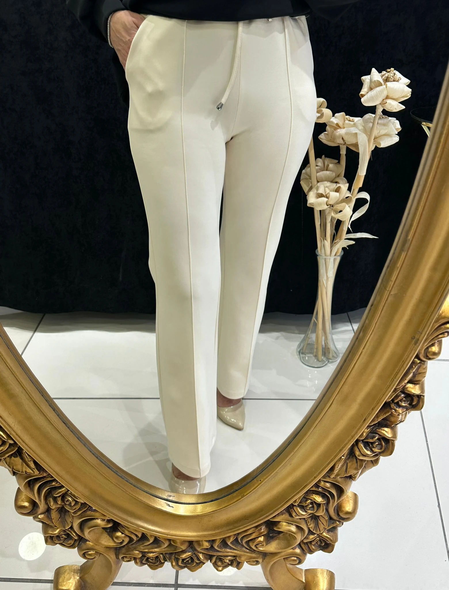 İSPANYOL PAÇA SCUBA BELİ LASTİKLİ PANTOLON  - BEJ 