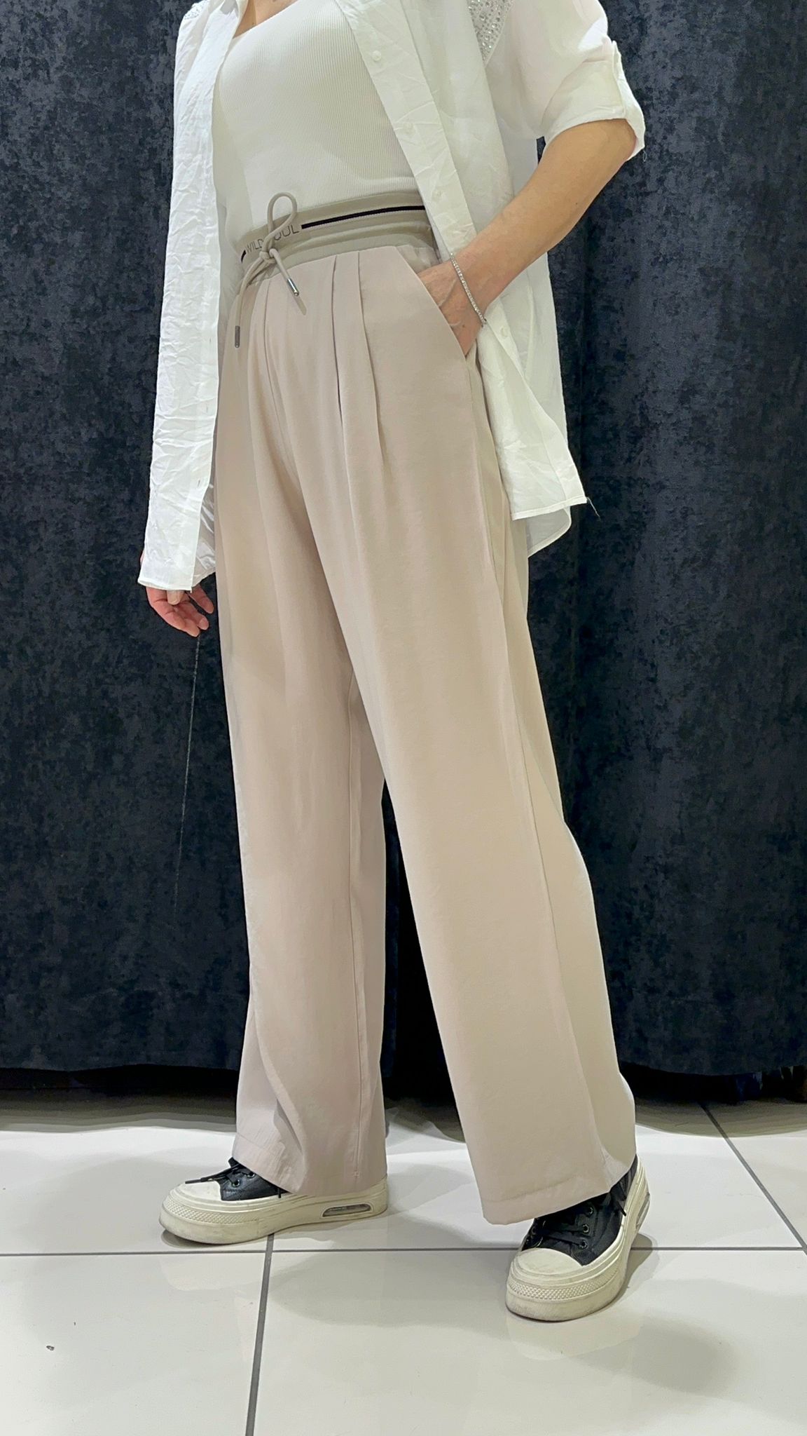 QUPRA TENSEL PALAZZO PANTOLON BELİ RİBANA DETAY - TAŞ