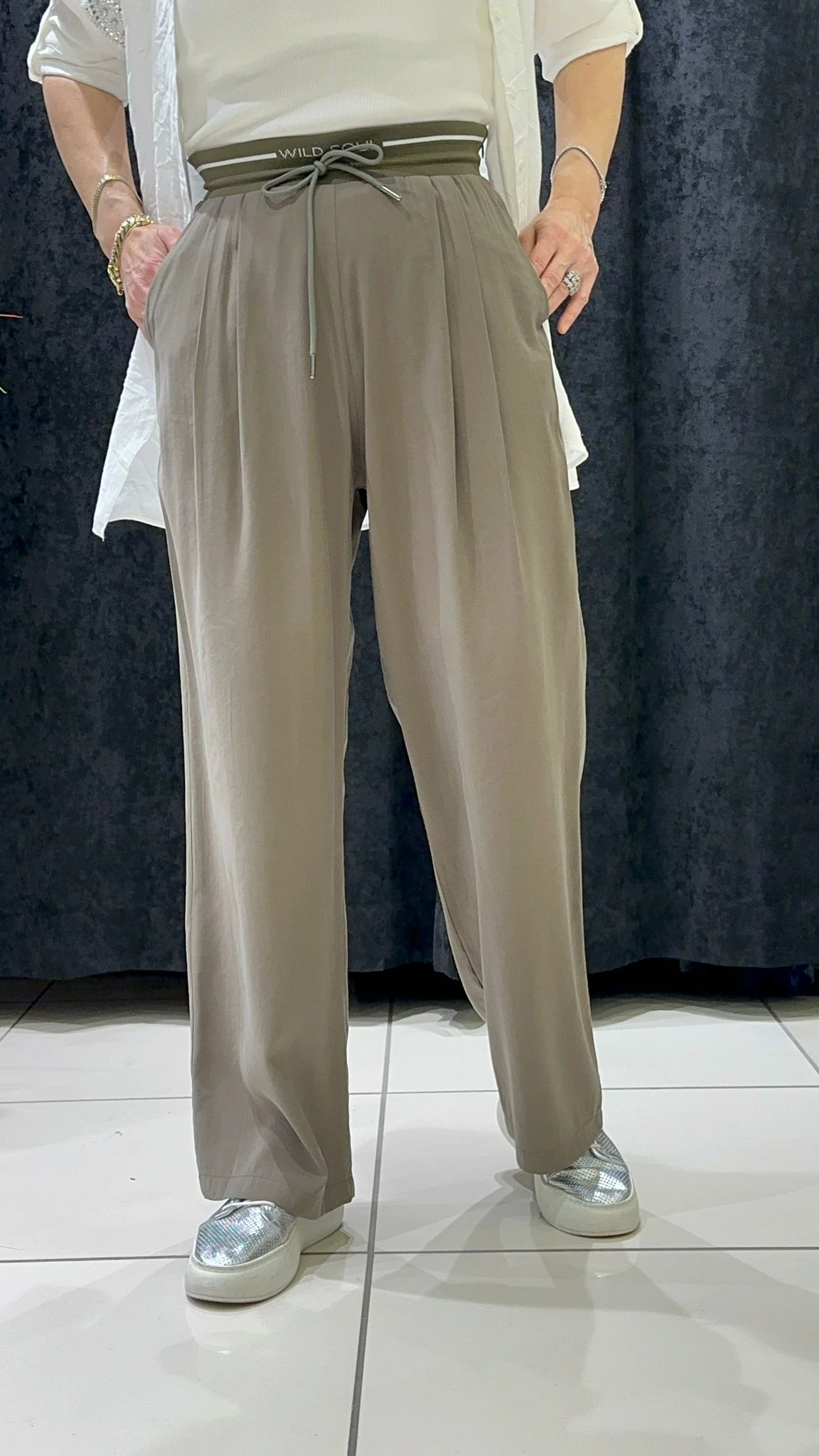 QUPRA TENSEL PALAZZO PANTOLON BELİ RİBANA DETAY - HAKİ