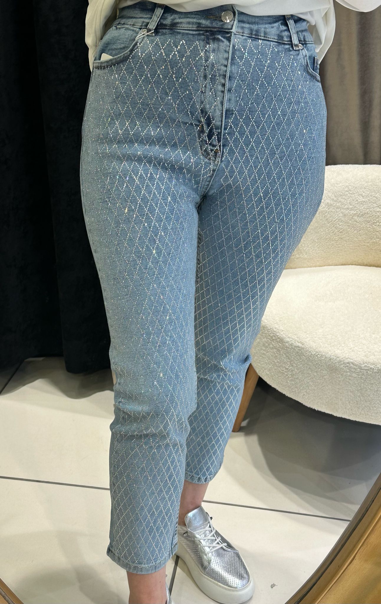 BAKLAVA DESEN LİKRALI FULL TAŞLI KOT PANTOLON