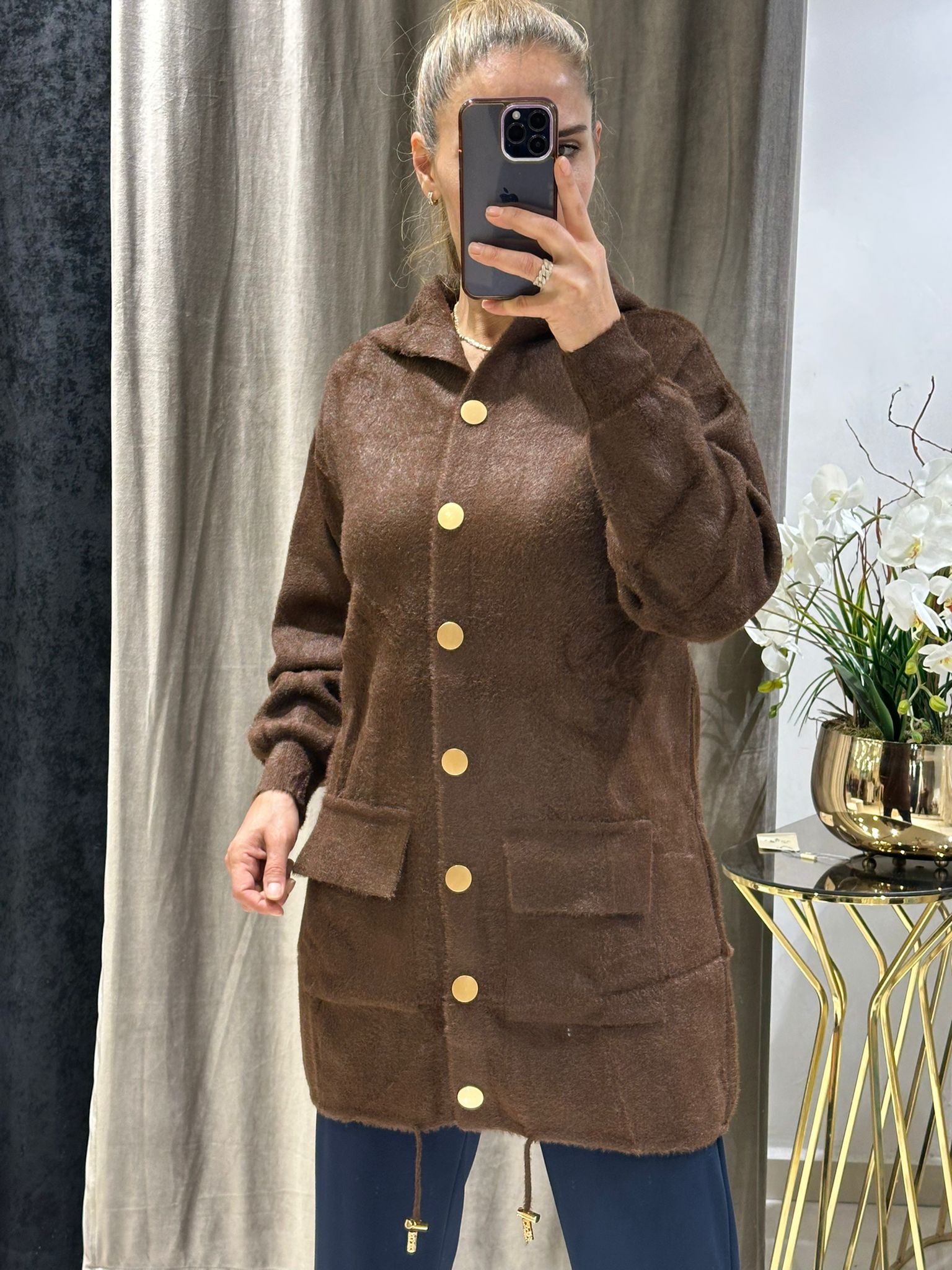 KILL İPLİK GOLD METAL DÜĞME DETAYLI HIRKA  - KAHVE