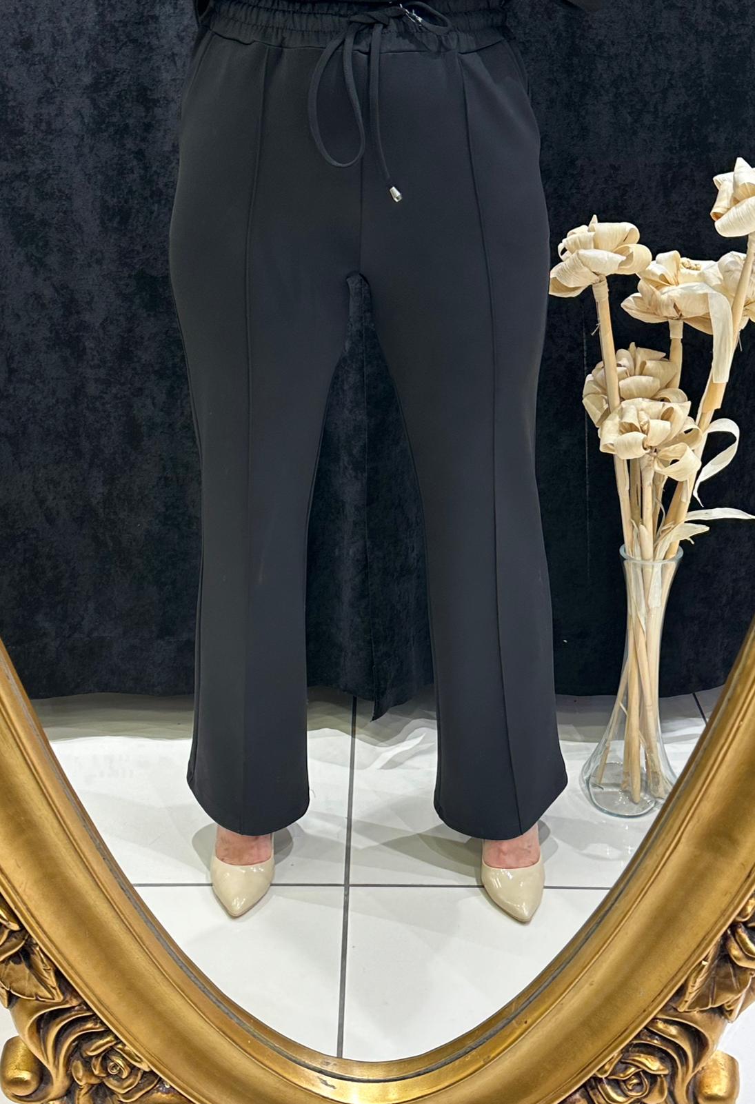 İSPANYOL PAÇA SCUBA BELİ LASTİKLİ PANTOLON  - SİYAH