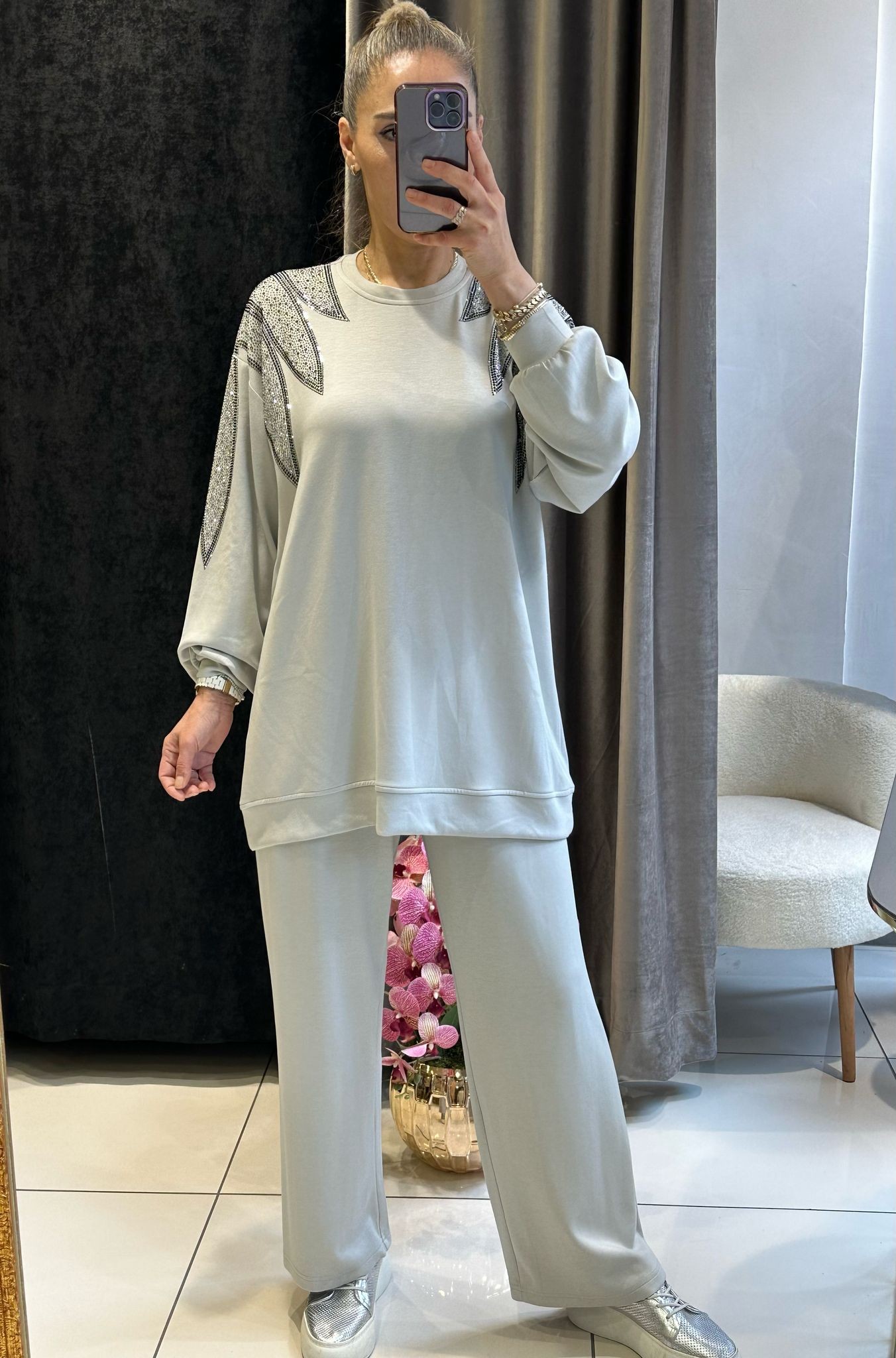 OYSHO OMUZ TAŞ DETAY PANTOLONLU İKİLİ TAKIM 