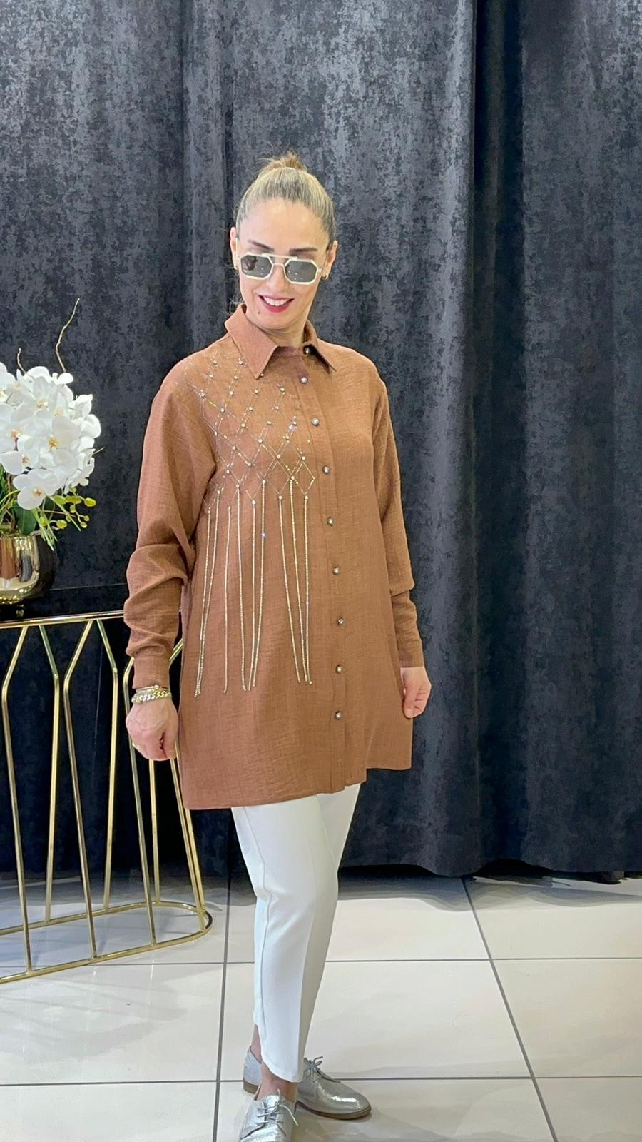 FAY KETEN TAŞ VE ZİNCİR DETATLI TUNİK 