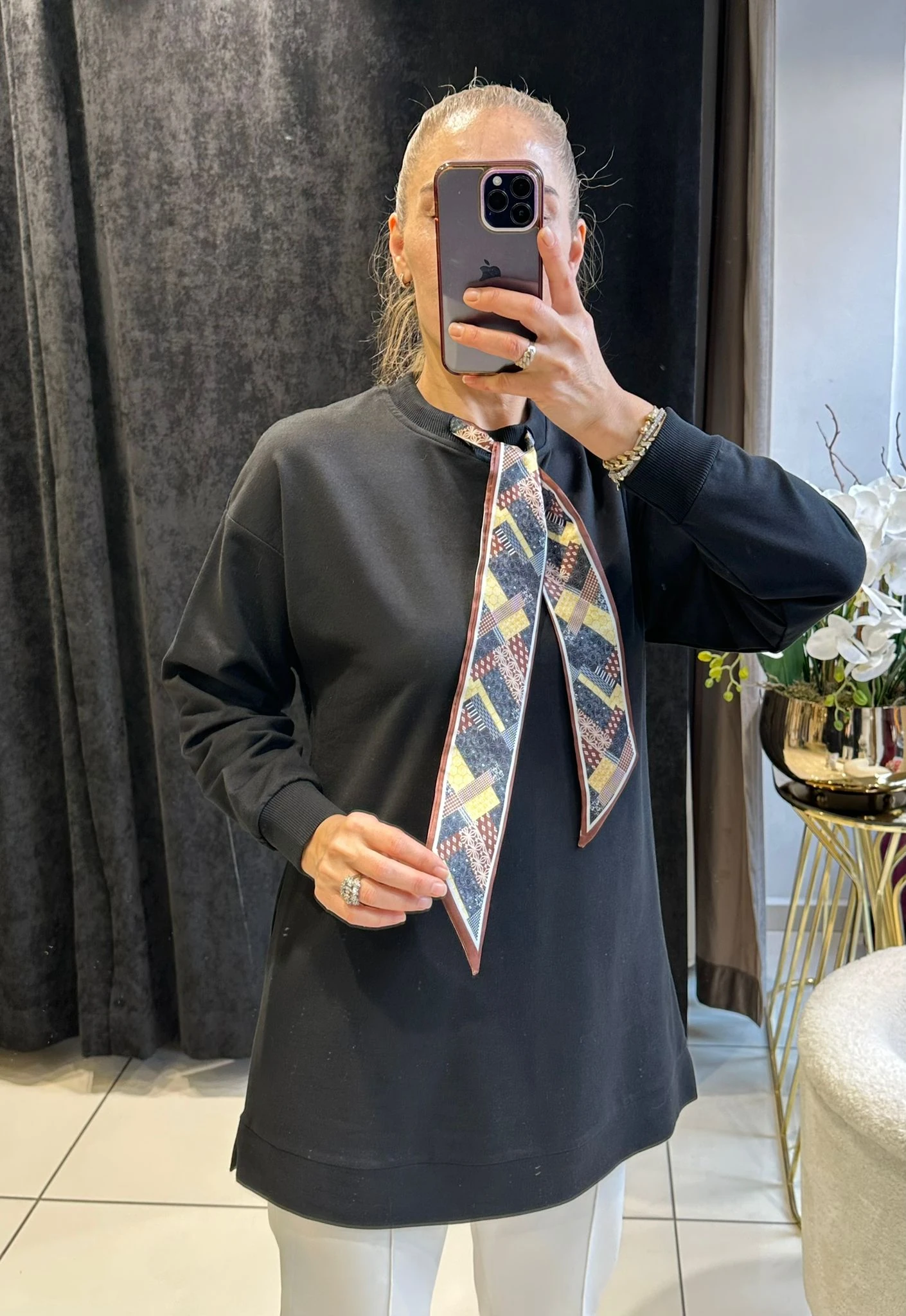 FLAR DETAY BEYZİK İKİ İPLİK PENYE TUNİK  - SİYAH