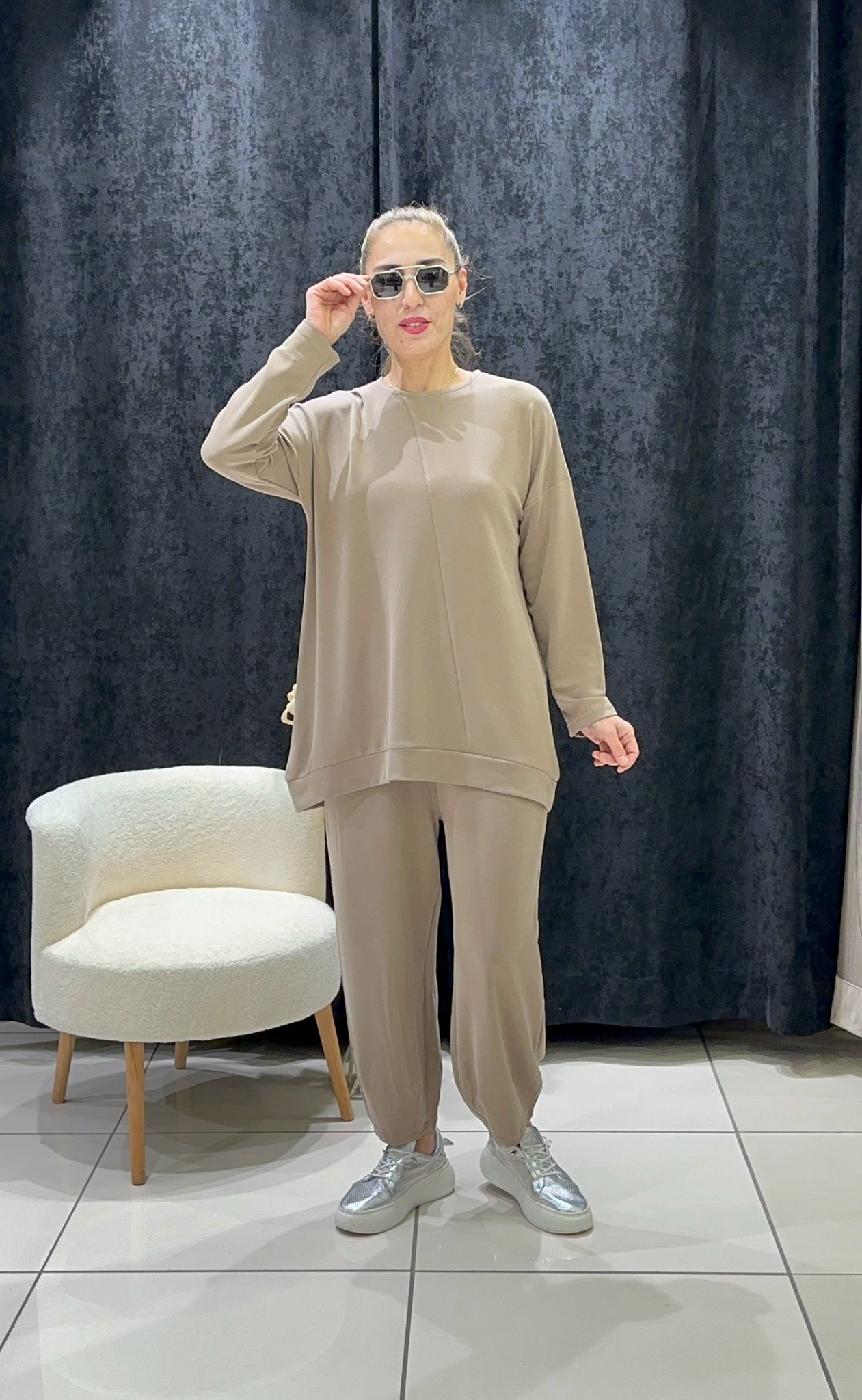 OYSHO TAKIM TUNİK DİKİŞ DETAYLI JOGUR PANTOLONLU