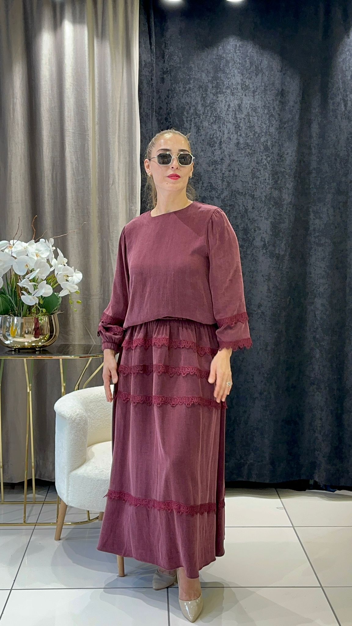 İPEK QUPRA DANTEL DETAY ETEKLİ İKİLİ TAKIM