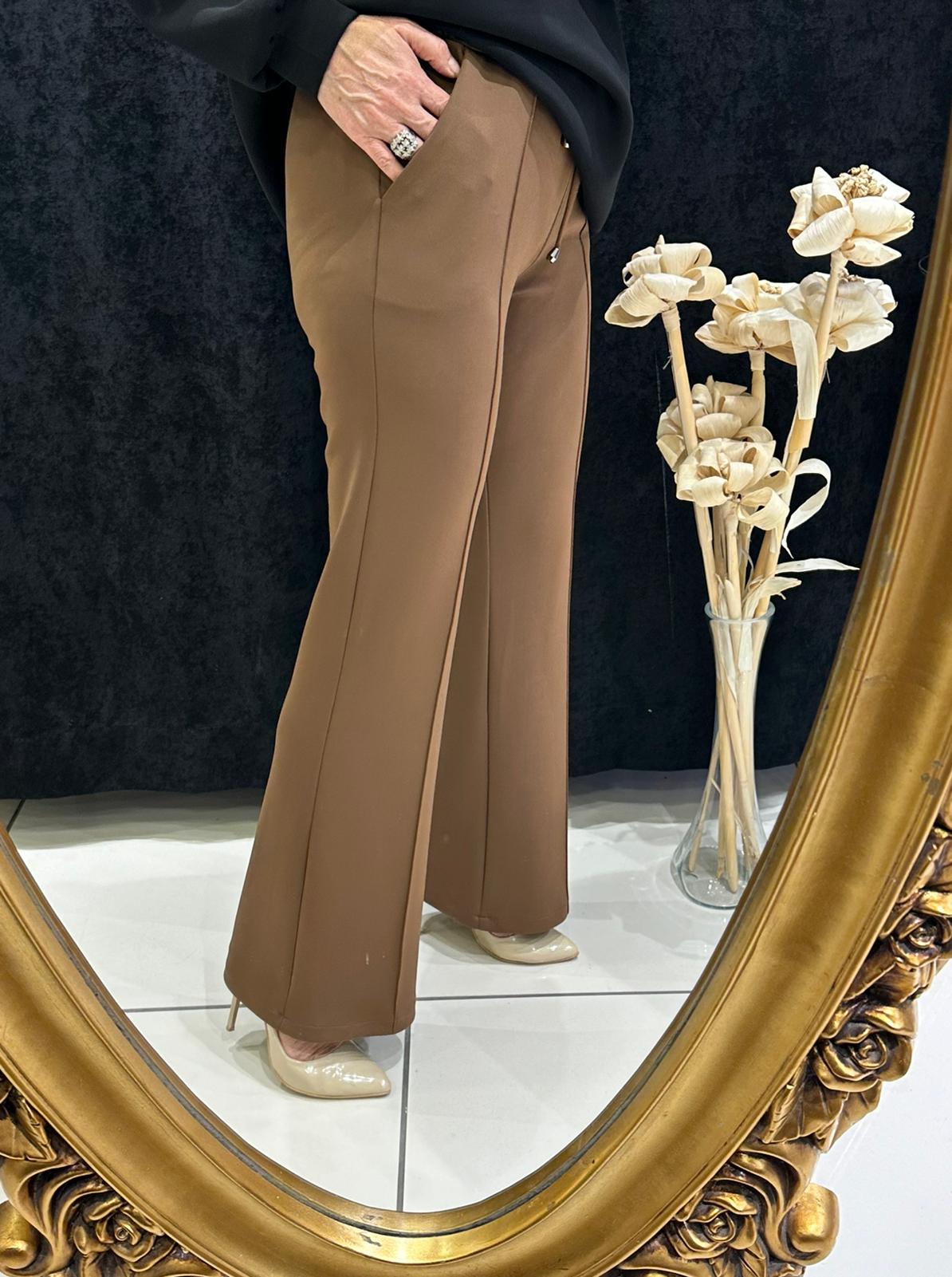 İSPANYOL PAÇA SCUBA BELİ LASTİKLİ PANTOLON  - KAHVE