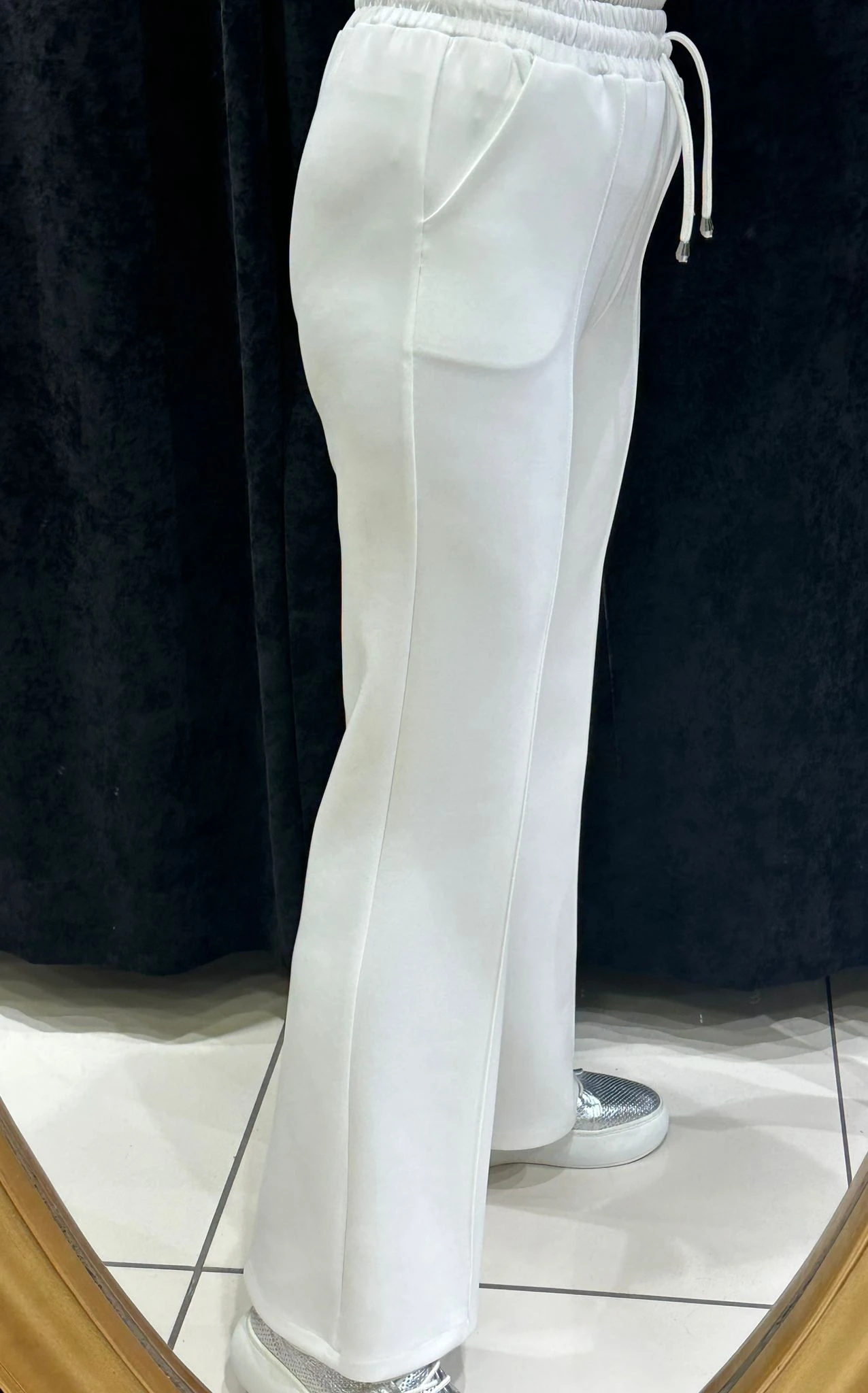 İSPANYOL PAÇA SCUBA BELİ LASTİKLİ PANTOLON  - BEYAZ