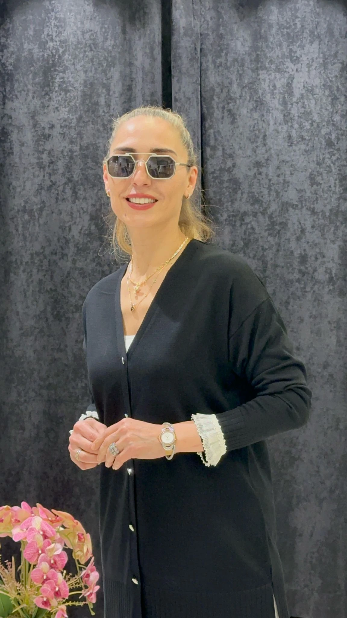 KOLLARI TÜLLÜ SOĞUK İP MESERİZE HIRKA - SİYAH