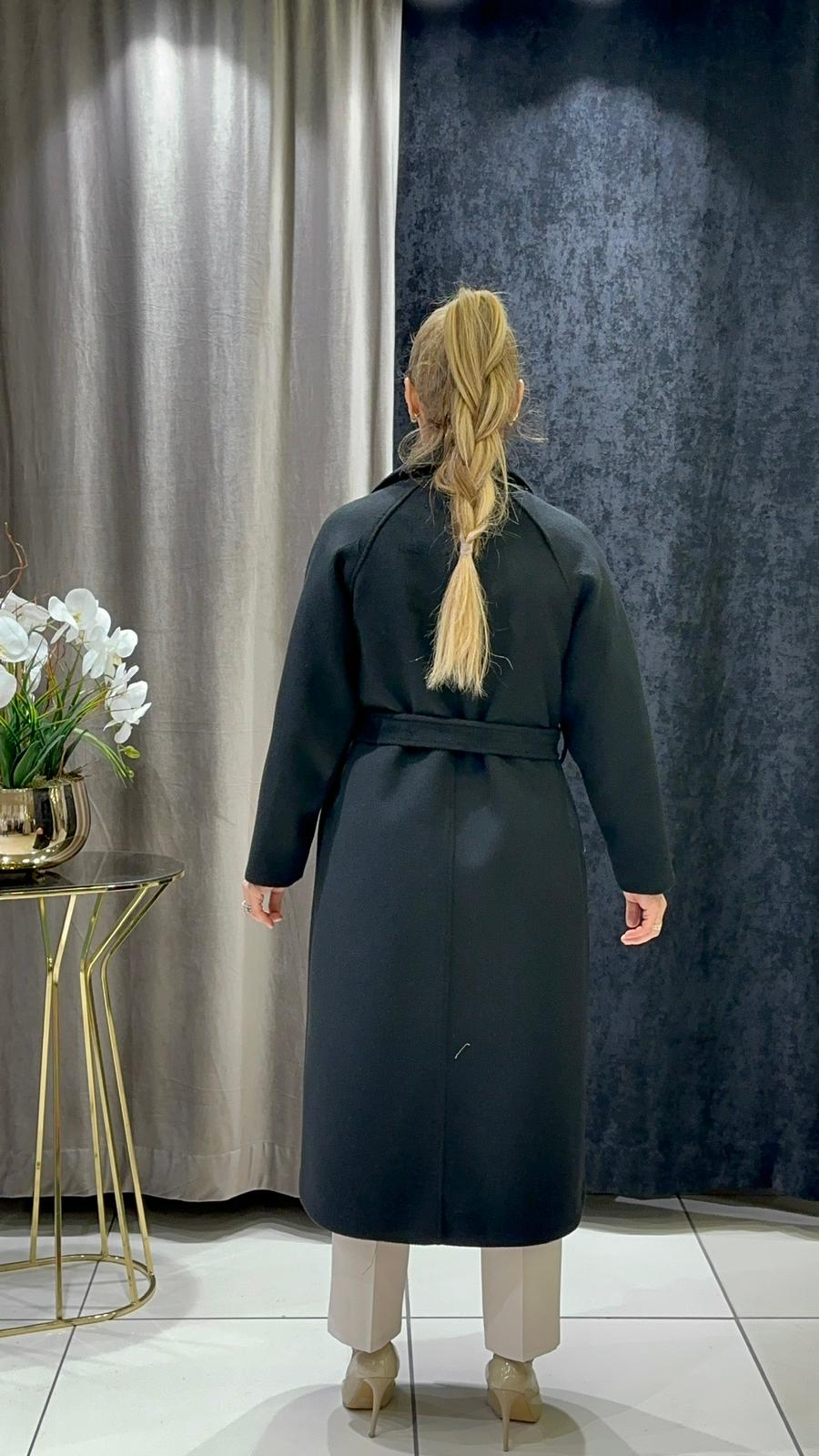 KAŞMİR KABAN KIMONO MODEL DÜĞMESİZ     - SİYAH