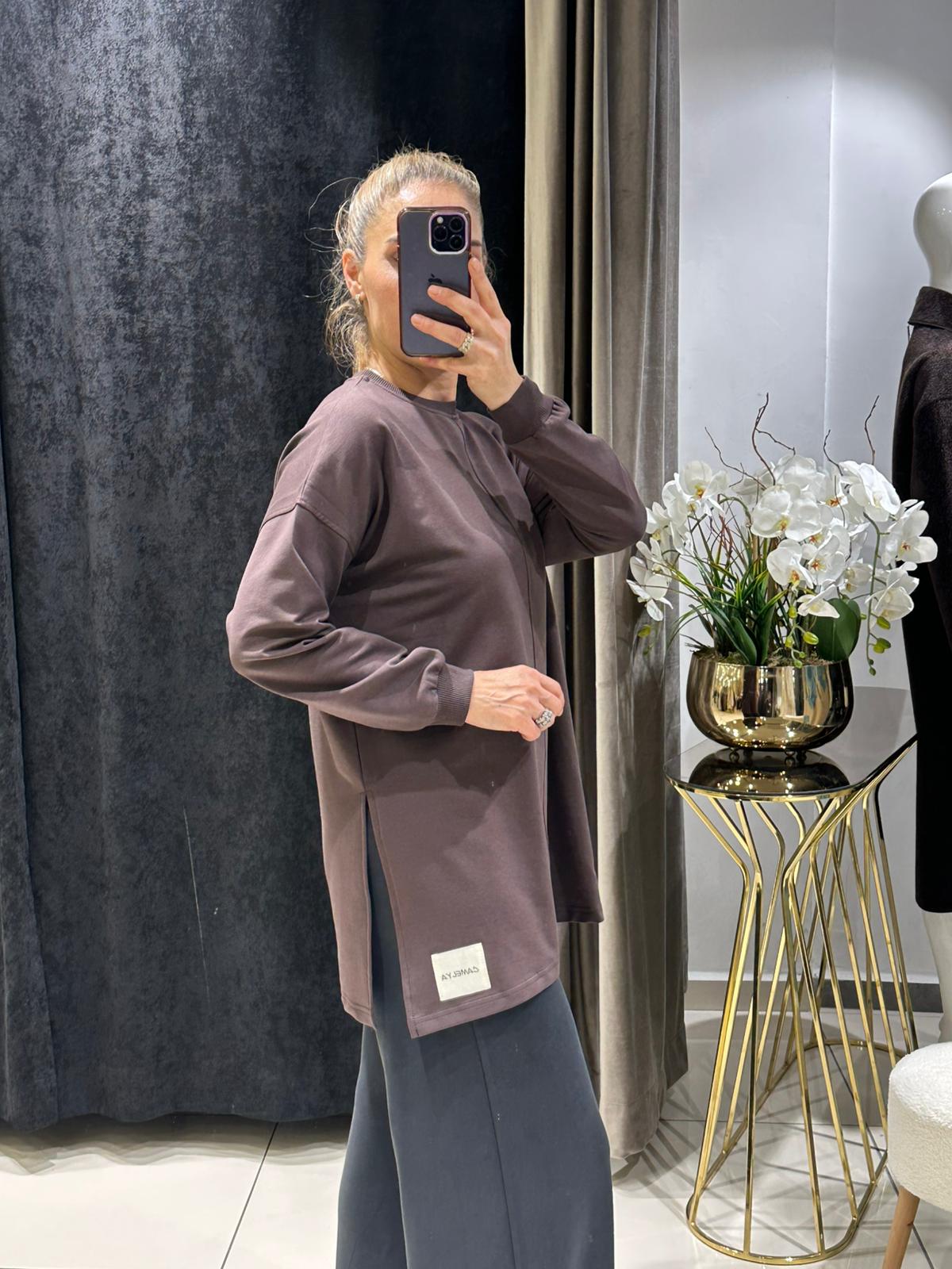 BEYZİK İKİ İPLİK PENYE TUNİK  - KAHVE