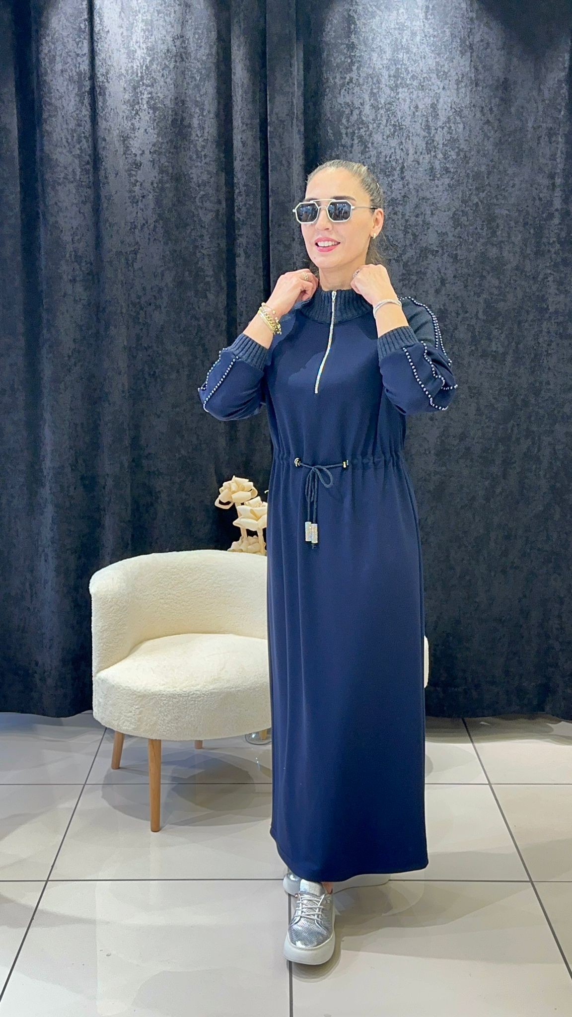 PUREVA MODAL KUMAŞ TRİKO KOMBİNLİ TAM BOY ELBİSE