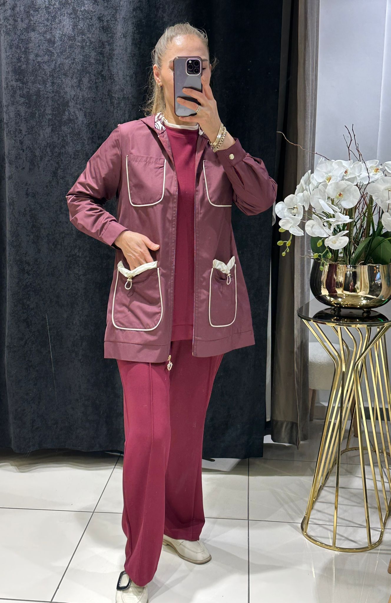 YAĞMURLUK BAMBIR  CEKET DETAYLI ÜÇLÜ TAKIM 