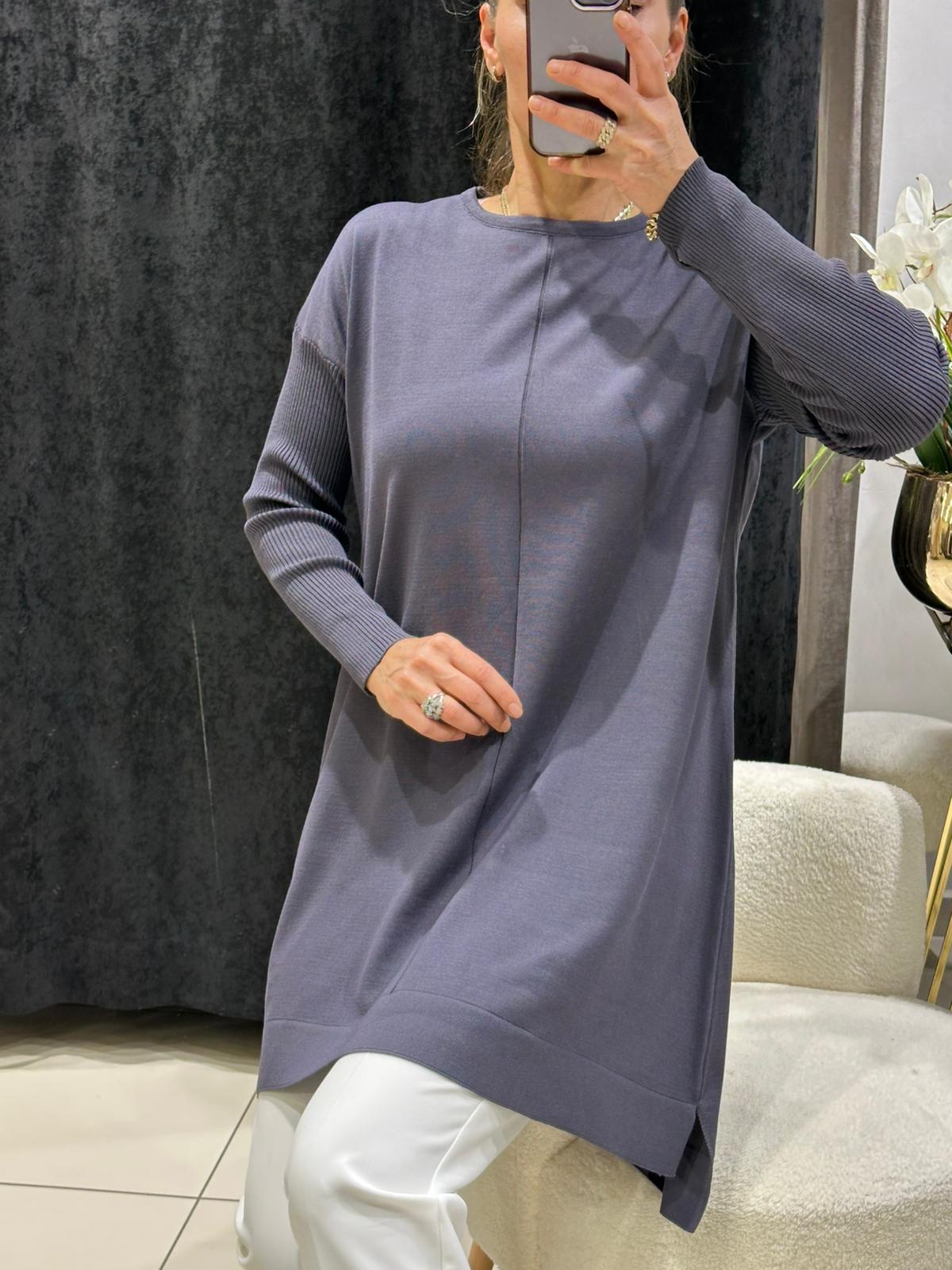 ORTASI DİKİŞ DETAYLI SOĞUK İP MESERİZE TRİKO - ANTRASİT