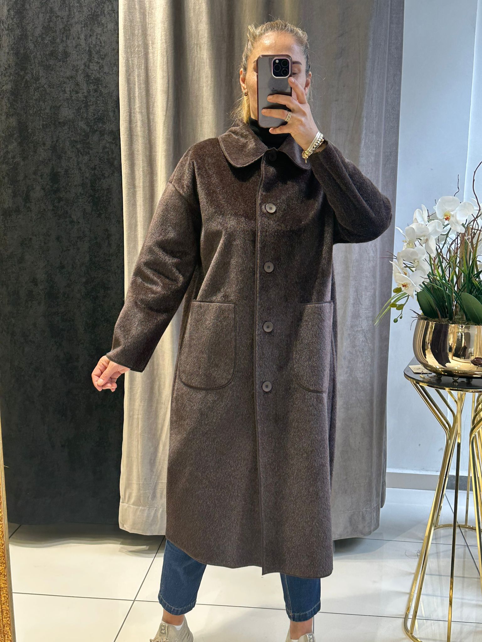 TORBA CEPLİ OVERSİZE KABAN  - KAHVE