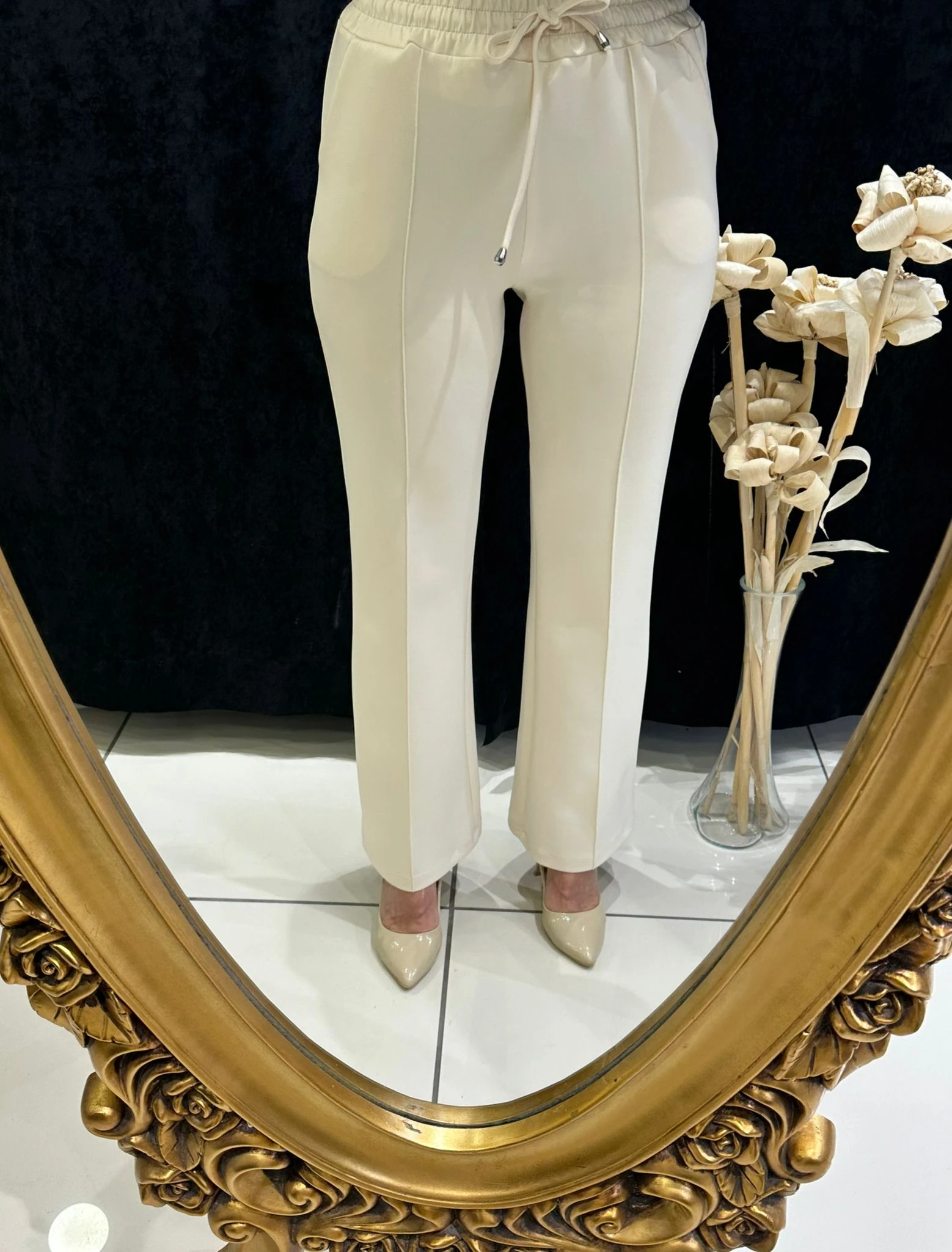 İSPANYOL PAÇA SCUBA BELİ LASTİKLİ PANTOLON  - BEJ 