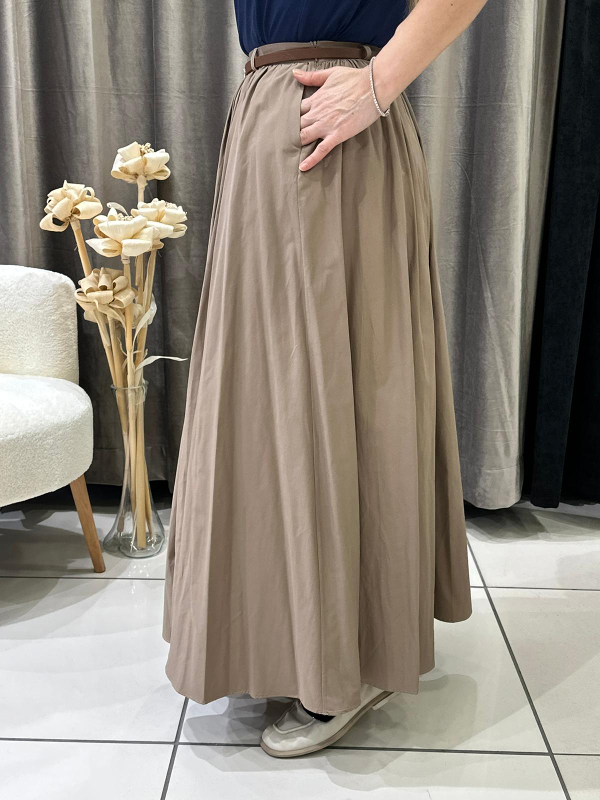 KOTON KUMAŞ BELİ BÜZGÜLÜ KİLOŞ ETEK  - VİZON