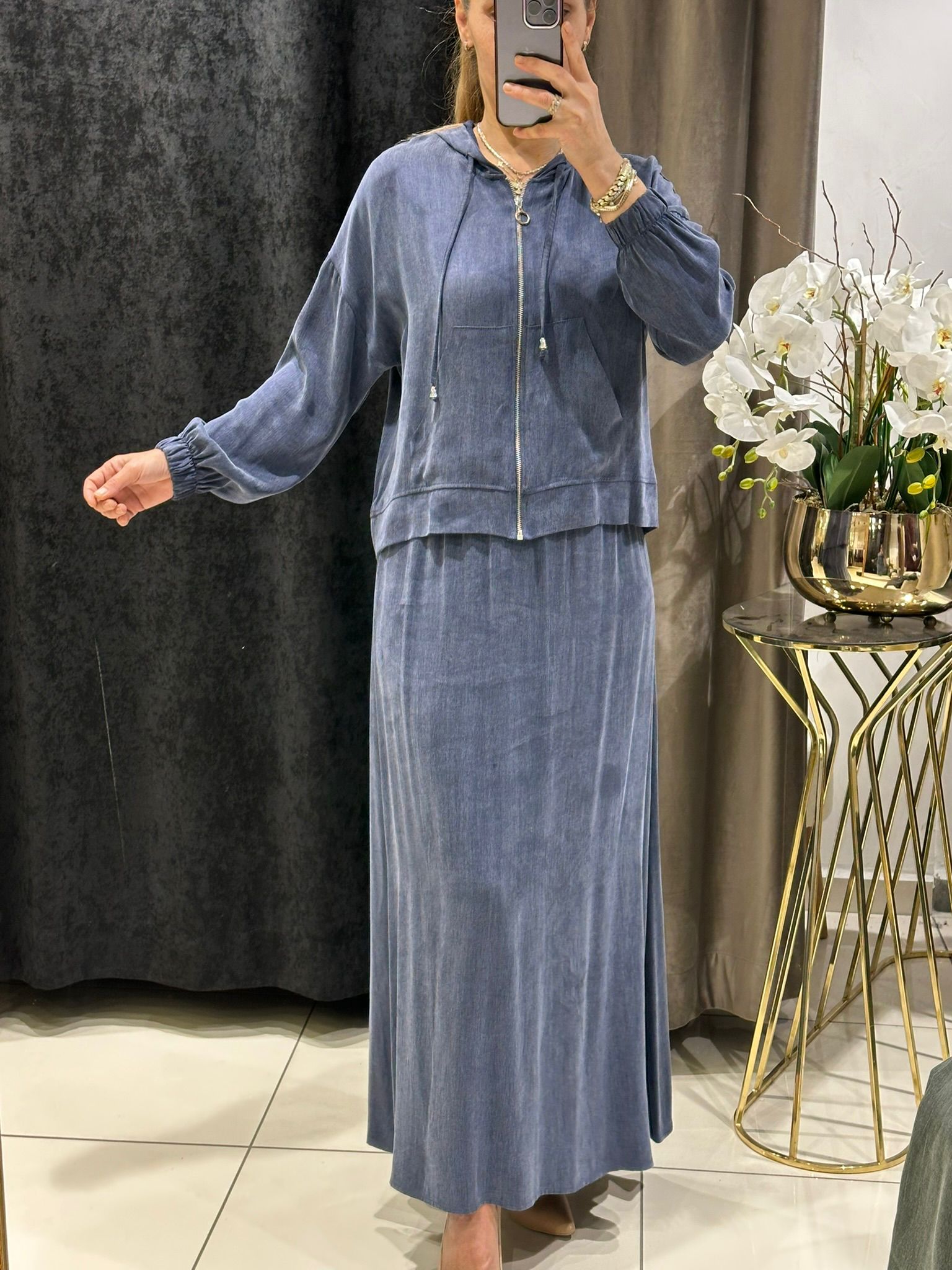 İPEK KUPRA KUMAŞ BAMBIRLI CEKET ETİKİLİ TAKIM - LACI