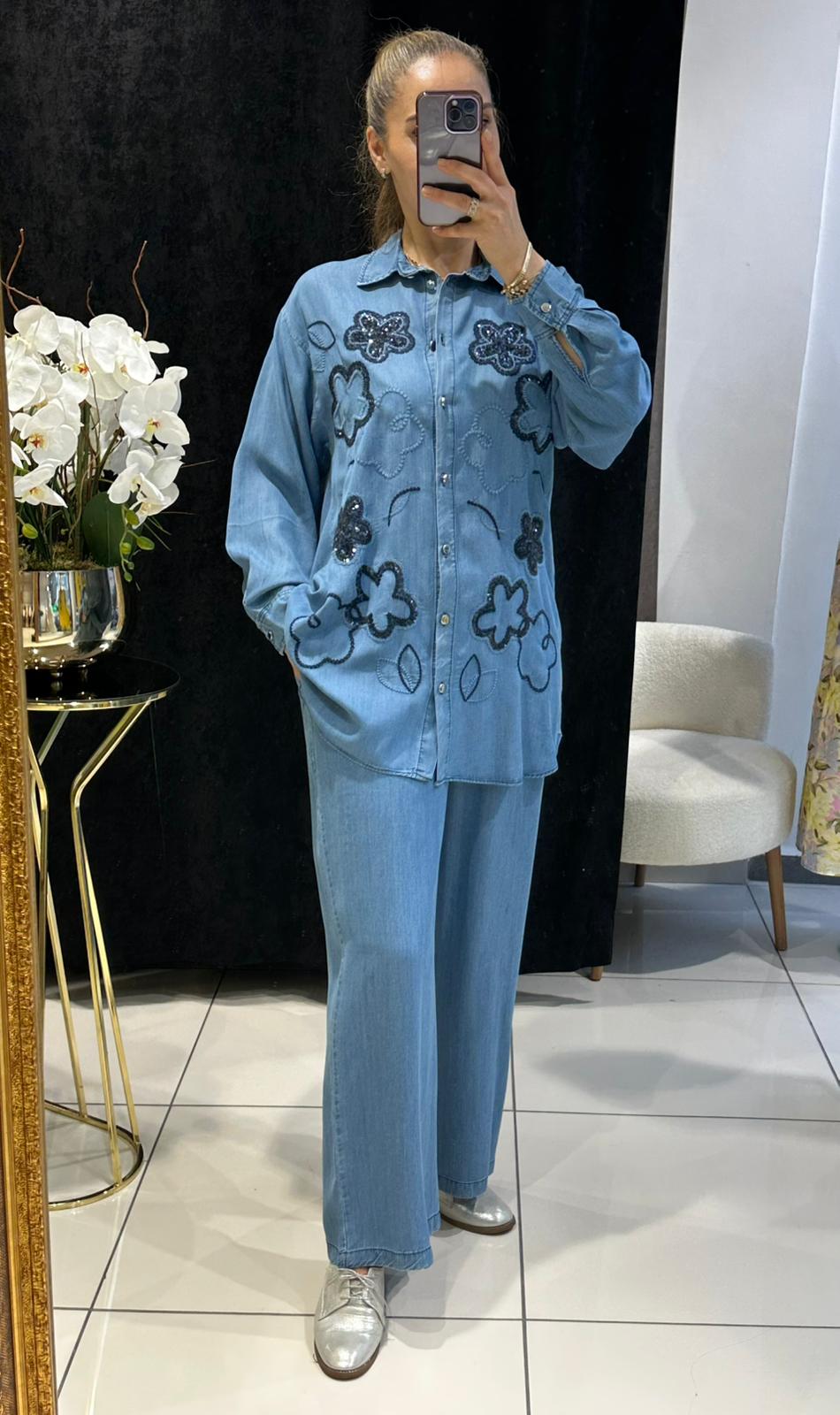 KOT TENSEL PUL NAKIŞ DETAY TUNİK PANTOLON TAKIM