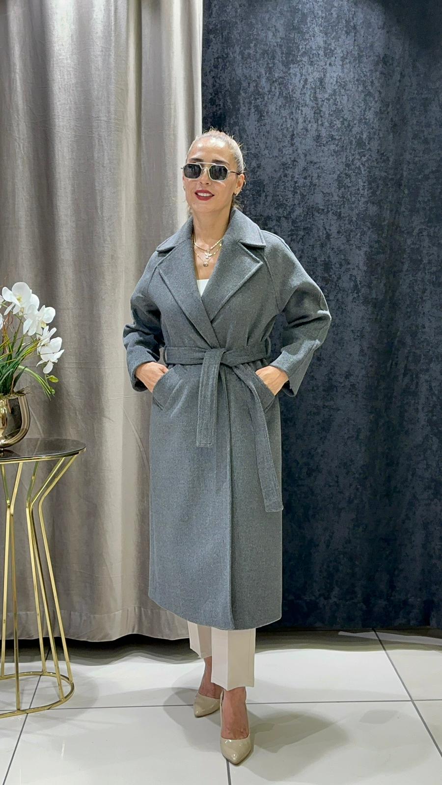 KAŞMİR KABAN KIMONO MODEL DÜĞMESİZ     - ANTRASİT