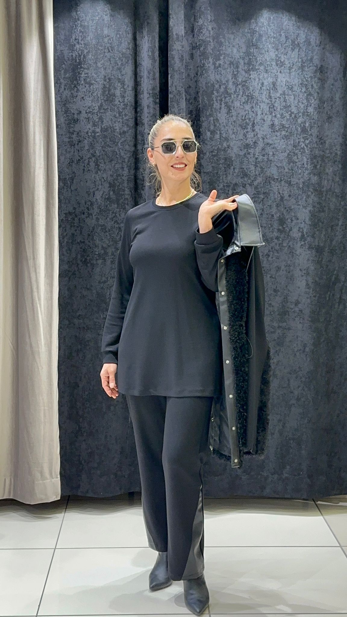 PELÜŞ YELEKLİ ÜÇLÜ TAKIM