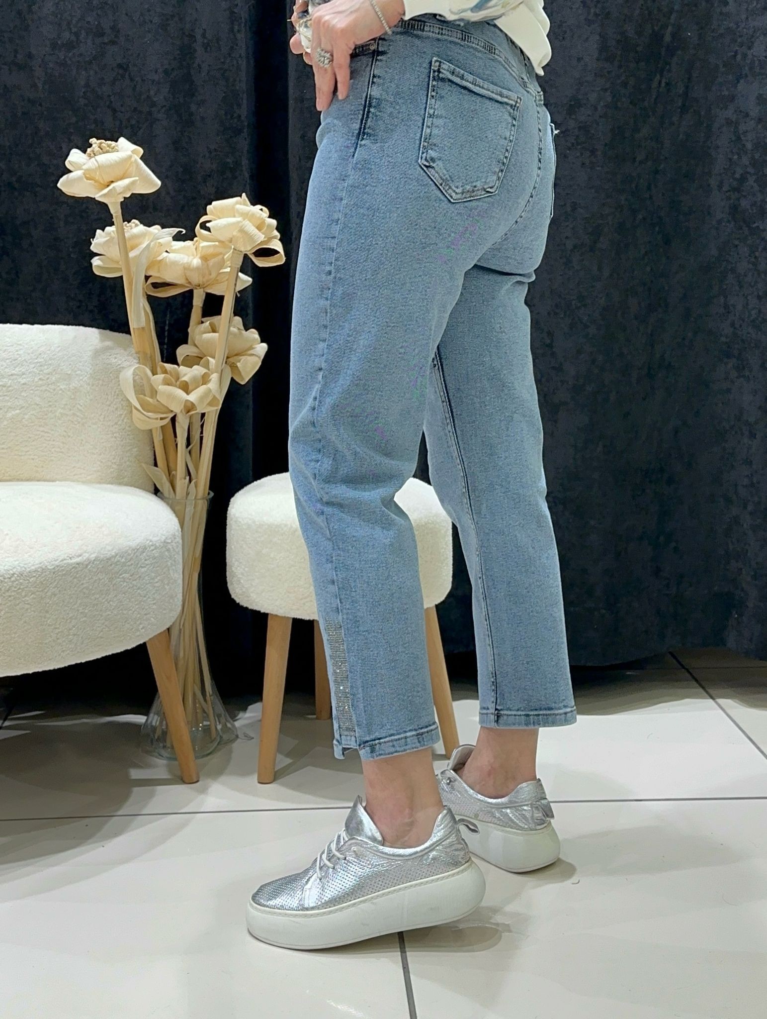 LİKRALI KOT PANTOLON PAÇA KISMI TAŞ DETAY