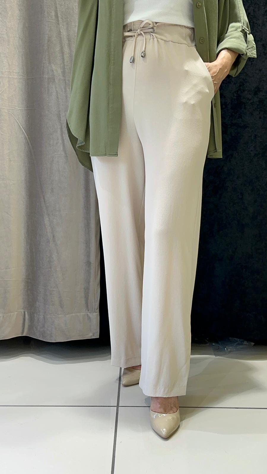 HELSİNKİ İNCE TAM YAZLIK BOL PAÇA PANTOLON  - TAŞ