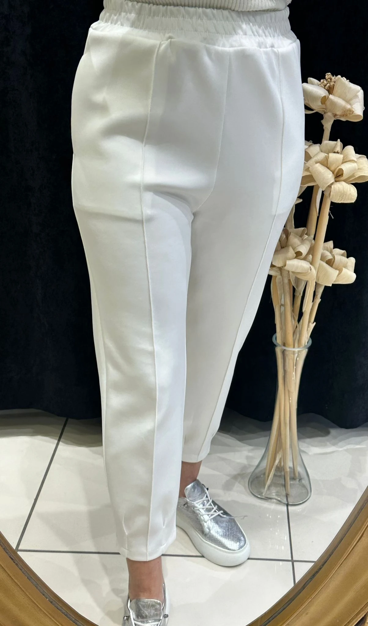 SUCUBA JOGUR BELİ LASTİKLİ PANTOLON - BEYAZ