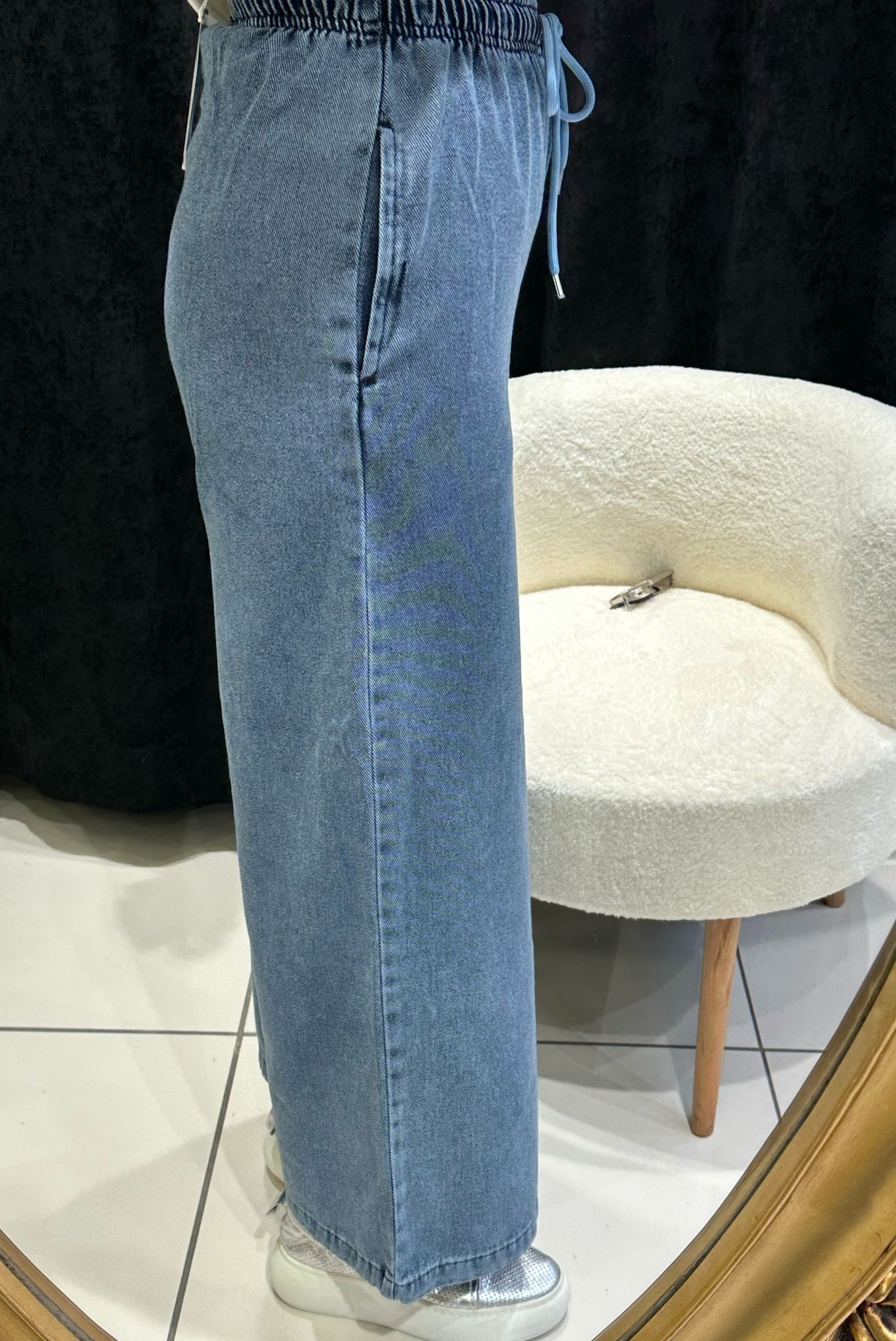 BELİ LASTİKLİ BOL PAÇA KOT PANTOLON 