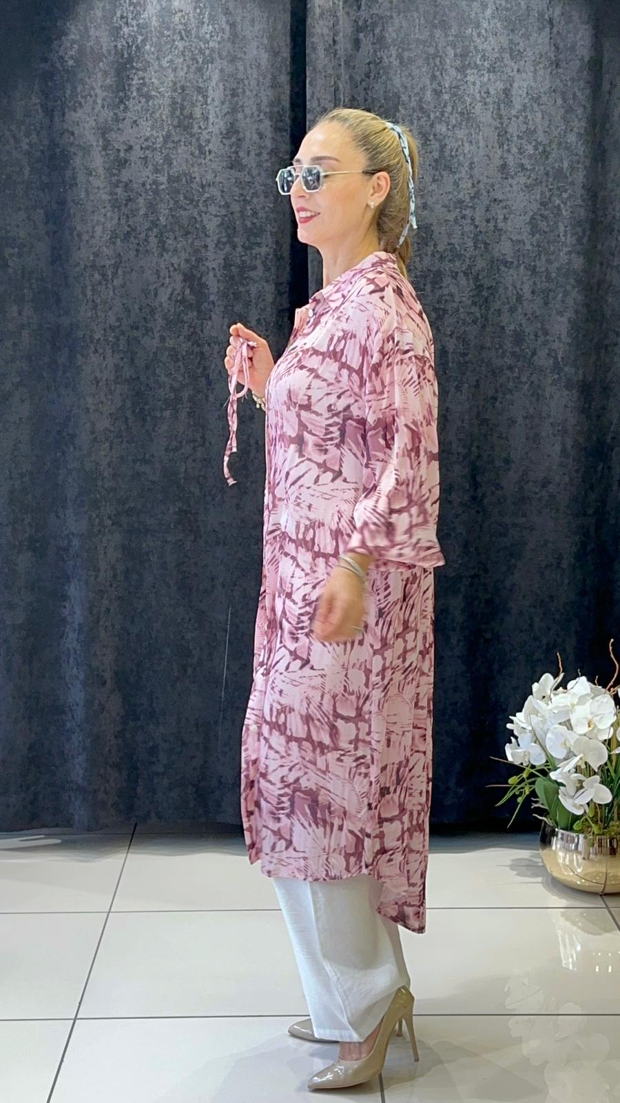 DİJİTAL BASKI VOAL UZUN TUNİK  - BORDO