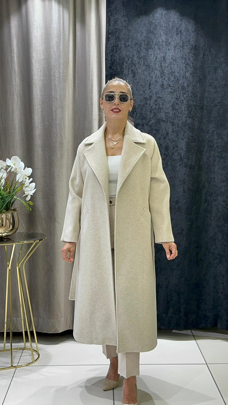 KAŞMİR KABAN KIMONO MODEL DÜĞMESİZ     - A.BEJ