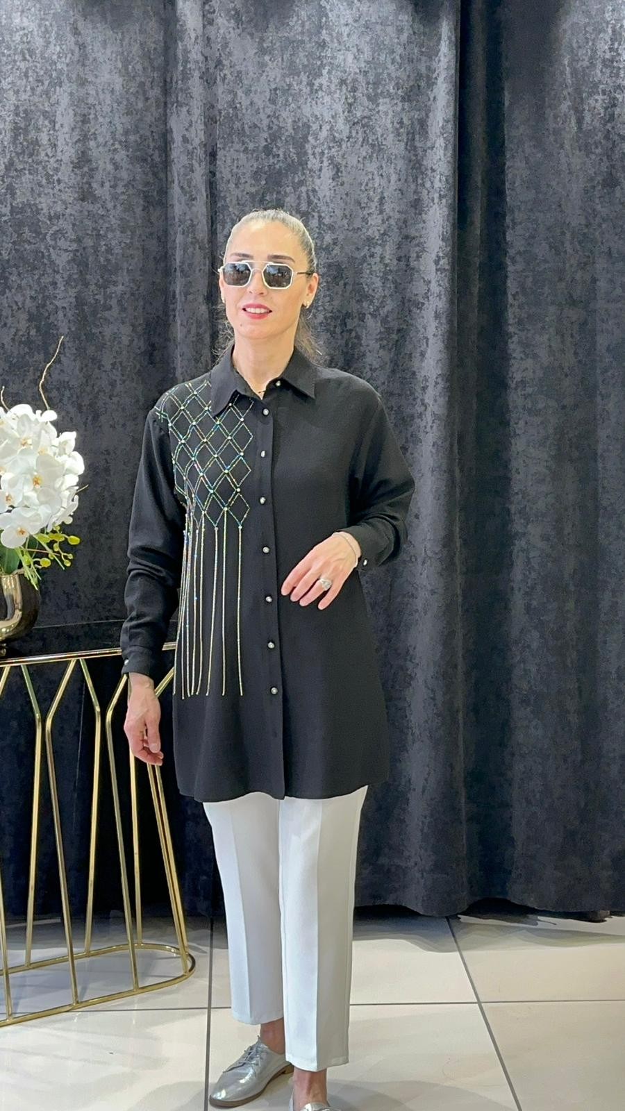 FAY KETEN TAŞ VE ZİNCİR DETATLI TUNİK 