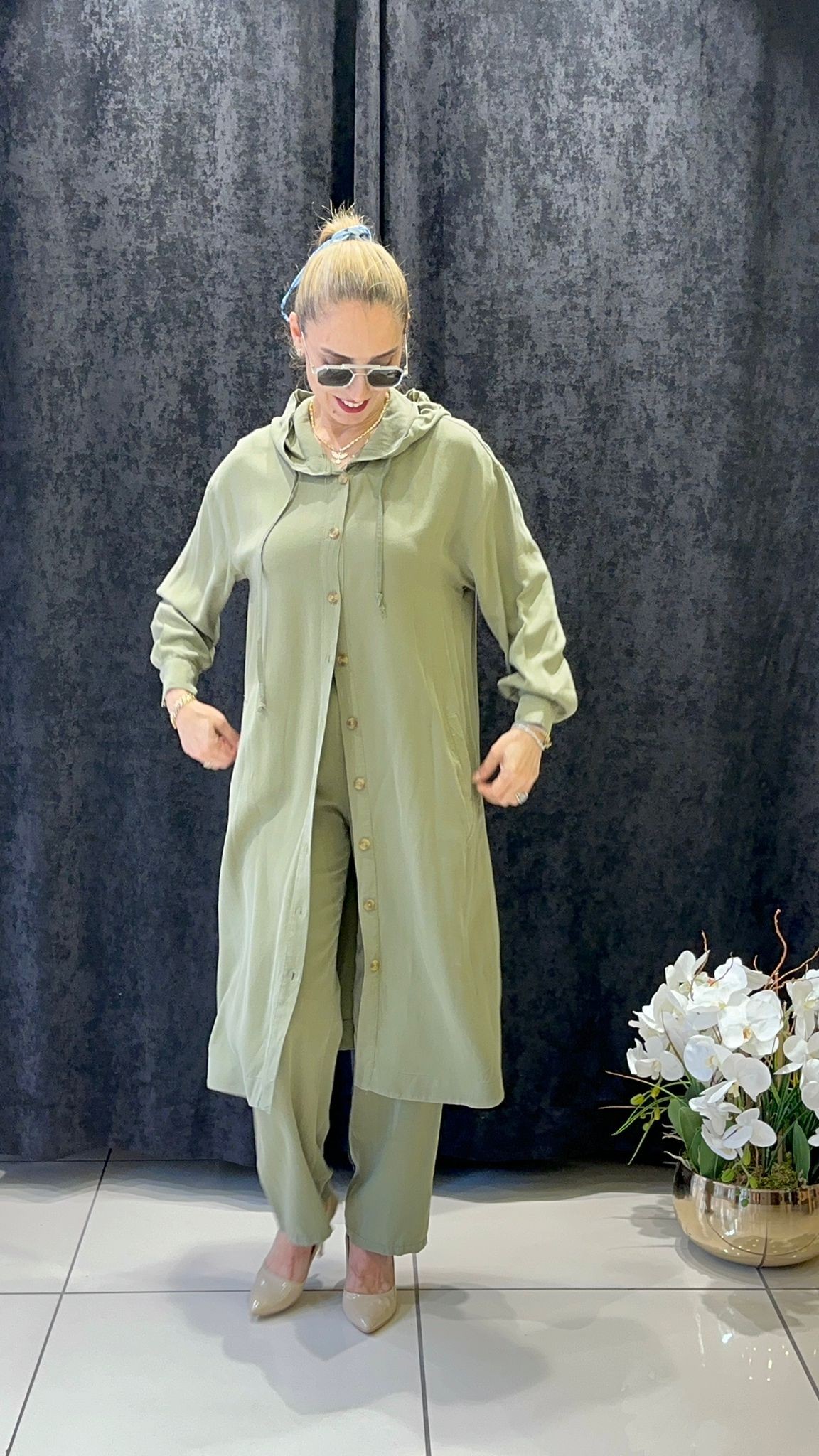 PAMUK TENSEL UZUN TUNİK PANTOLON TAKIM