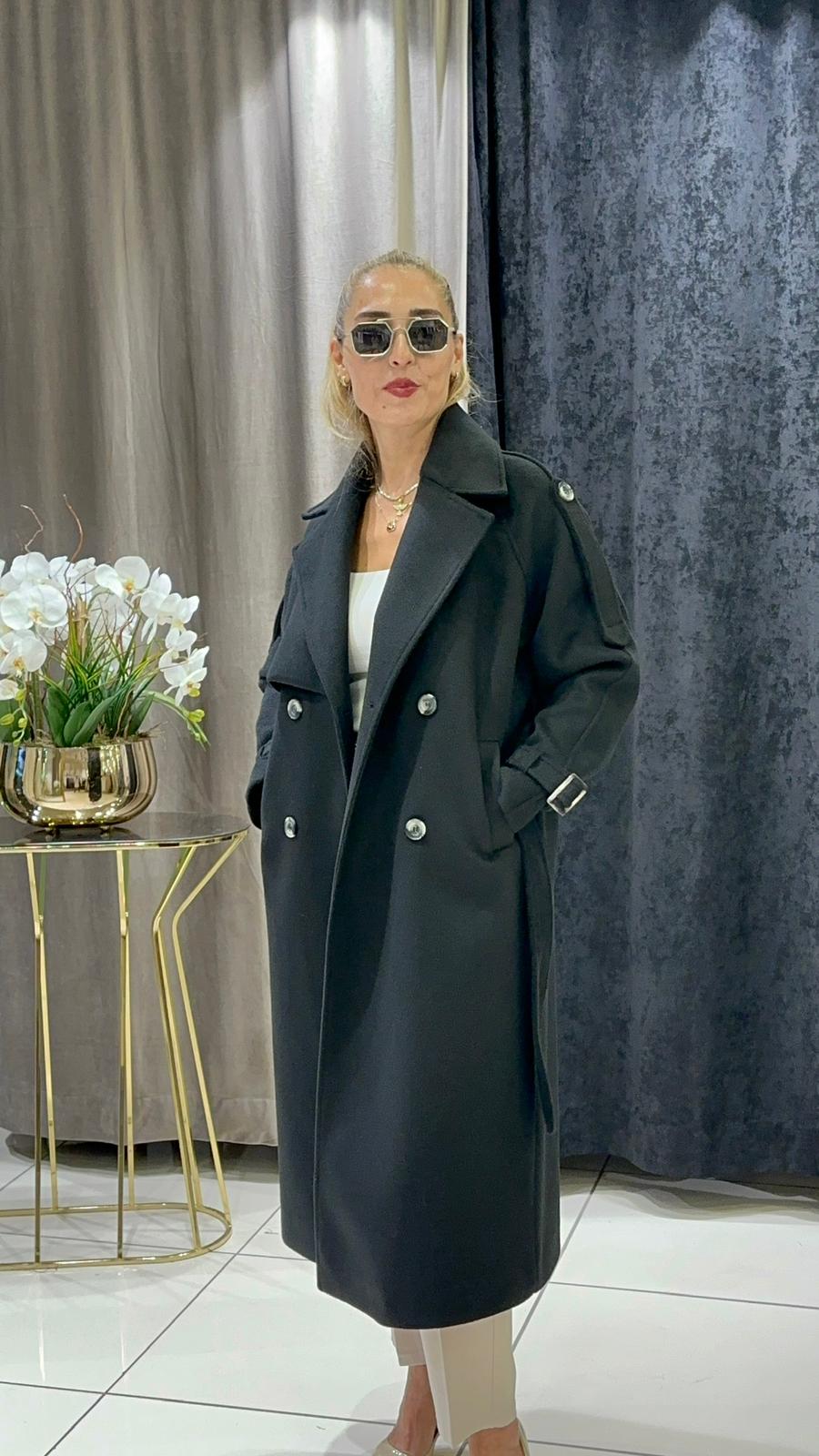 KAŞMİR KABAN APOLET VE PELERİN DETAY MODEL  - SİYAH