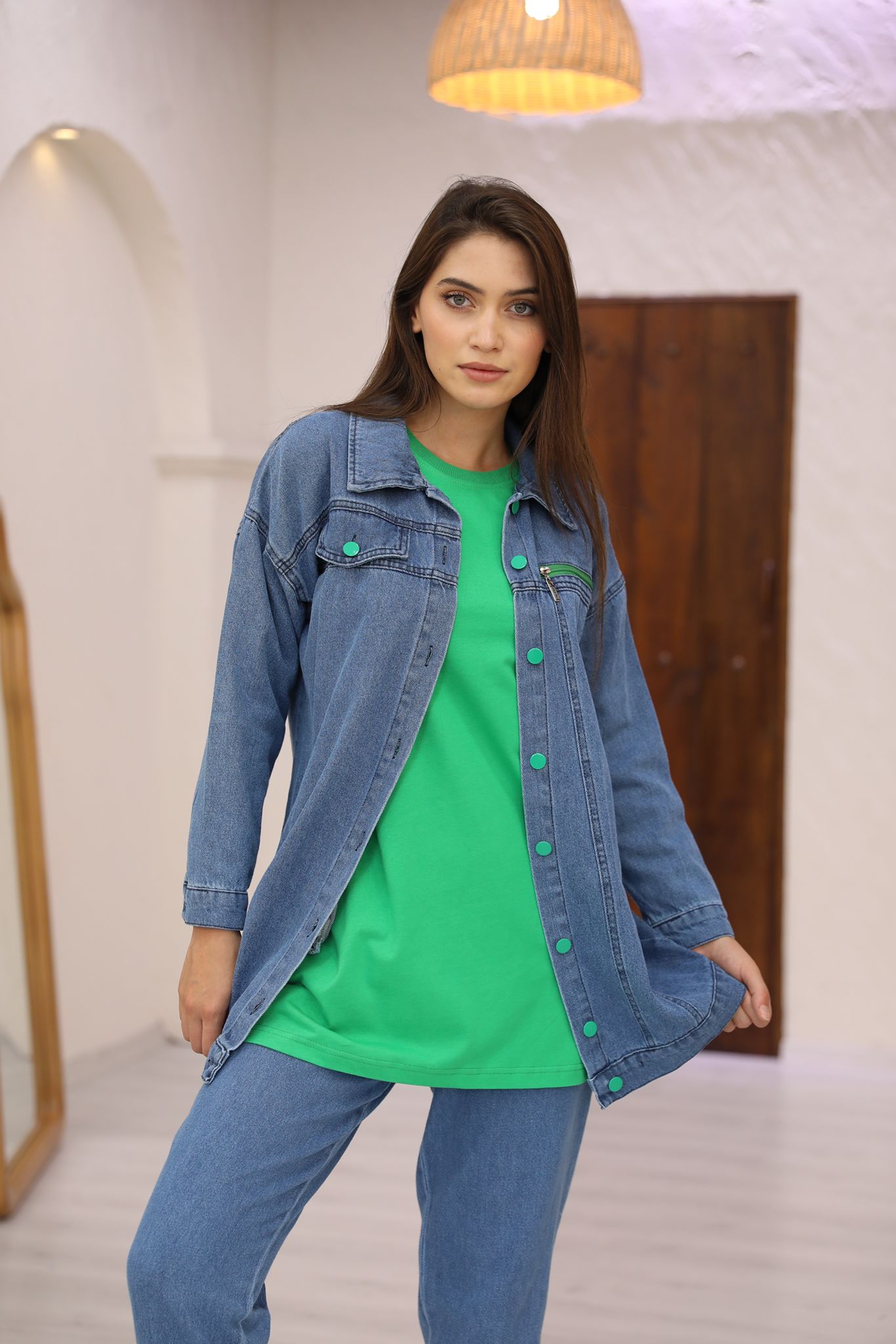 KOT ÜÇLÜ TAKIM FERMUAR DETAY 