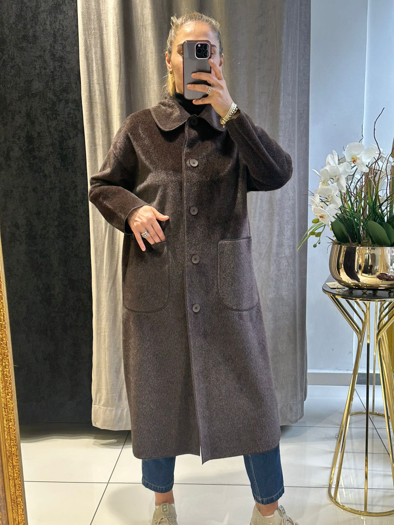 TORBA CEPLİ OVERSİZE KABAN  - KAHVE