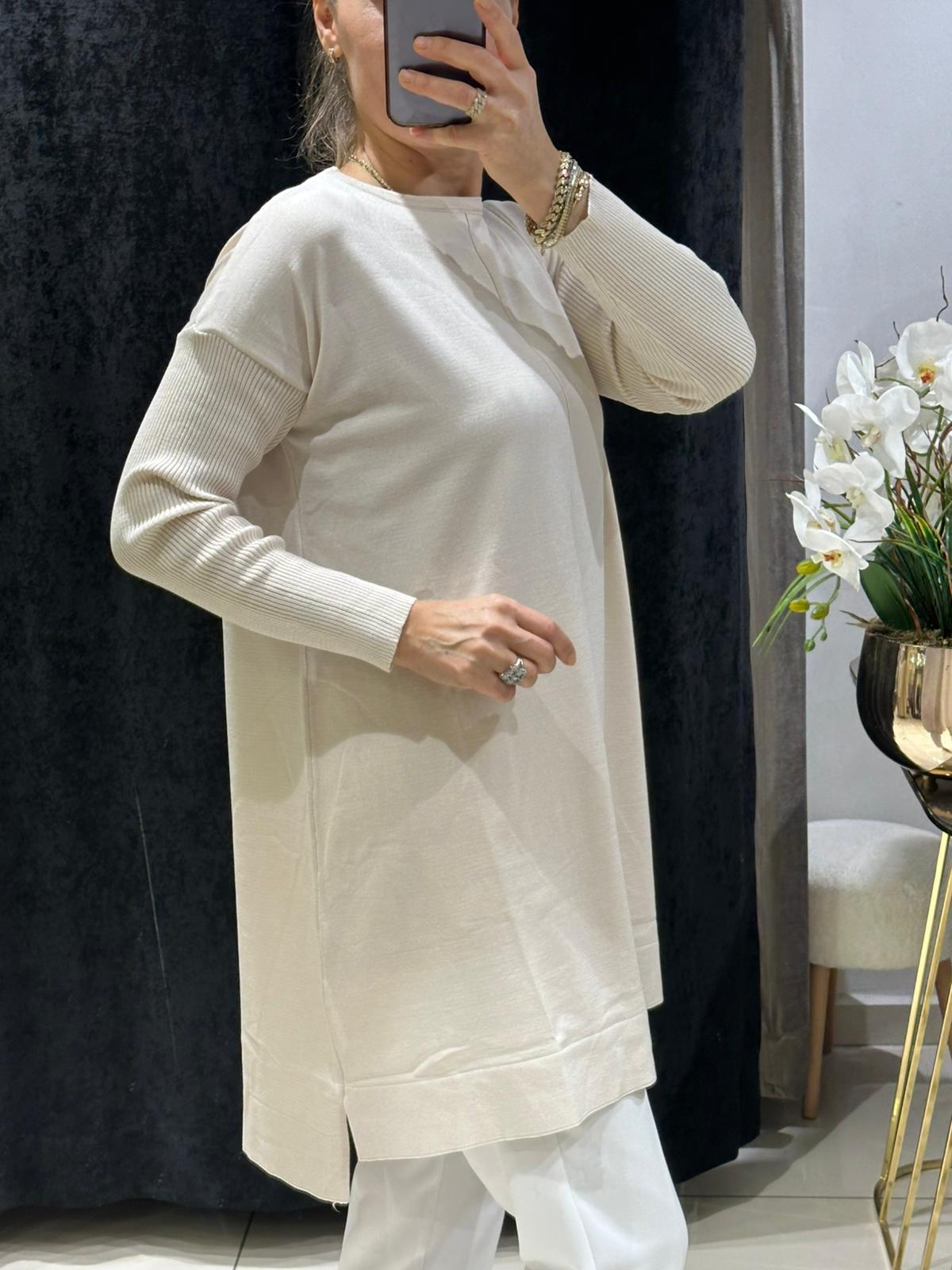 ORTASI DİKİŞ DETAYLI SOĞUK İP MESERİZE TRİKO