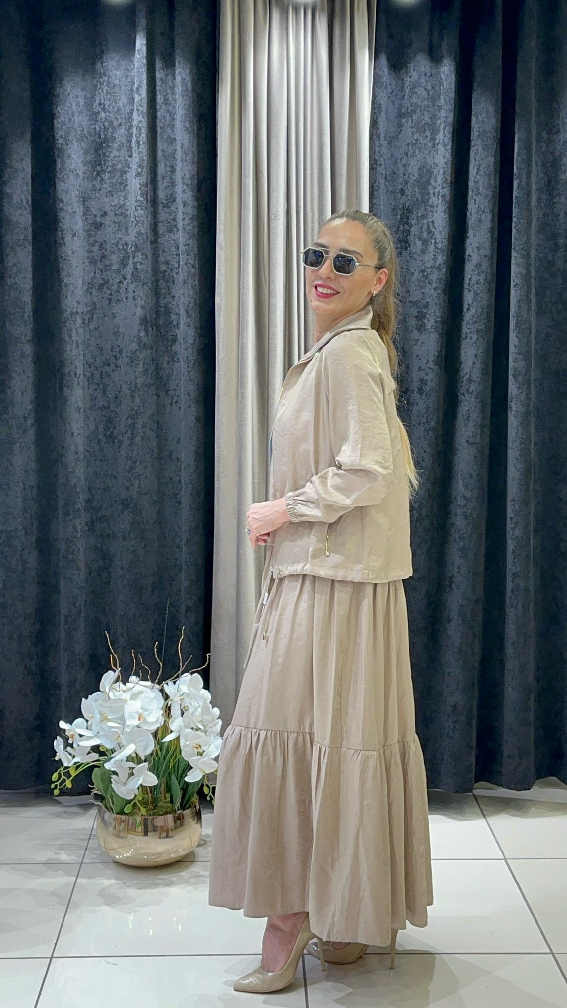 İPEK TENSEL CUPRA CEPKENLİ İKİLİ ELBİSE