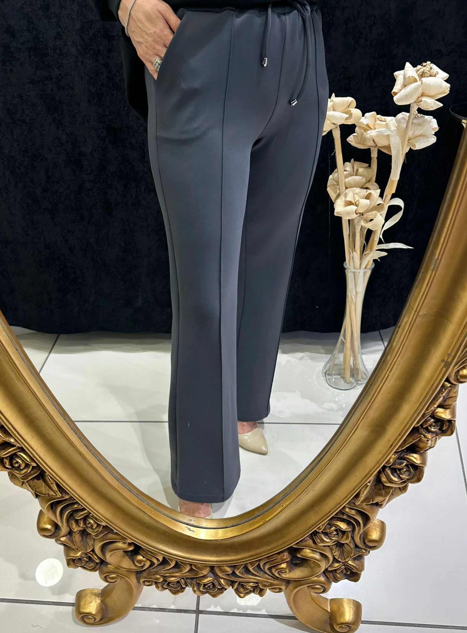 İSPANYOL PAÇA SCUBA BELİ LASTİKLİ PANTOLON  - ANTRASİT