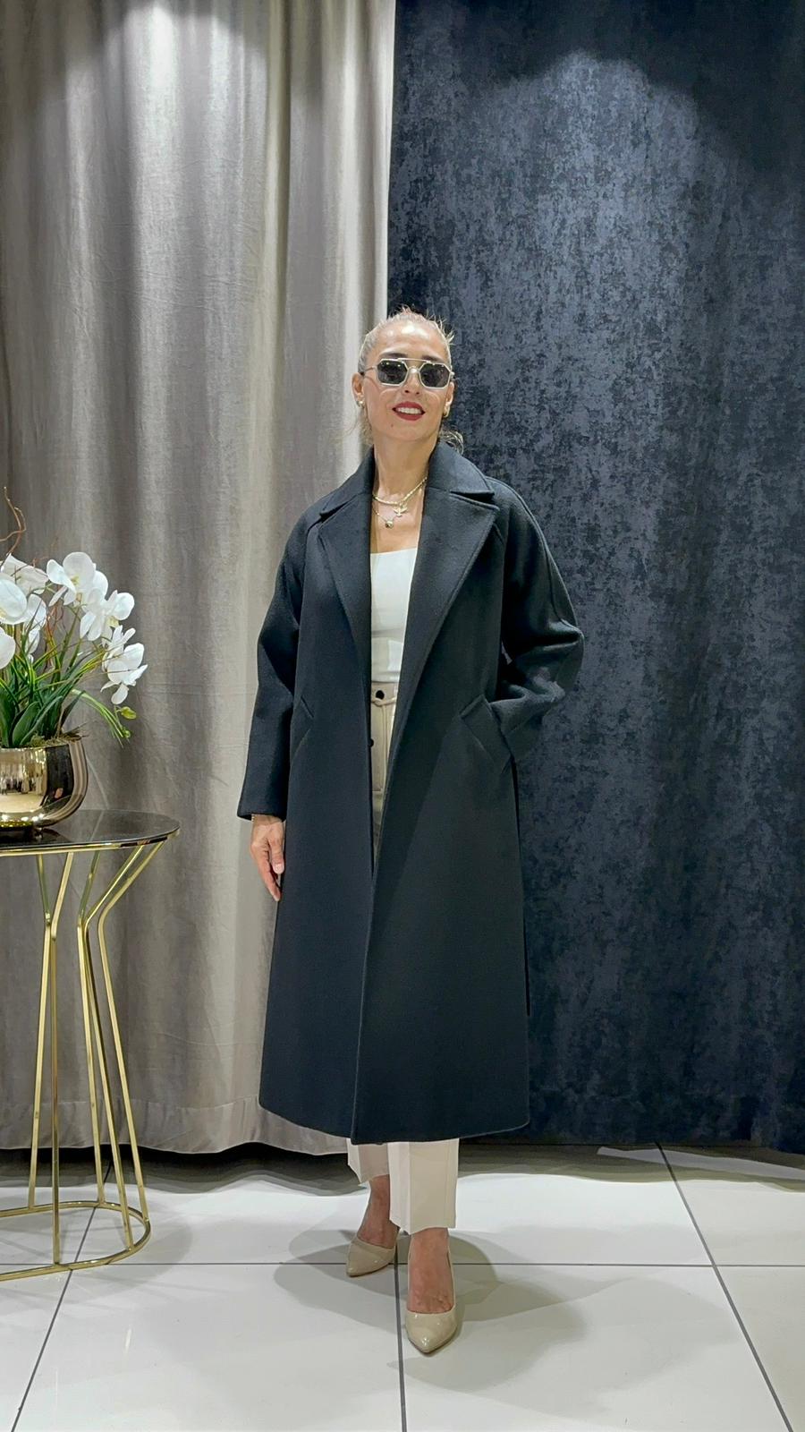 KAŞMİR KABAN KIMONO MODEL DÜĞMESİZ     - SİYAH