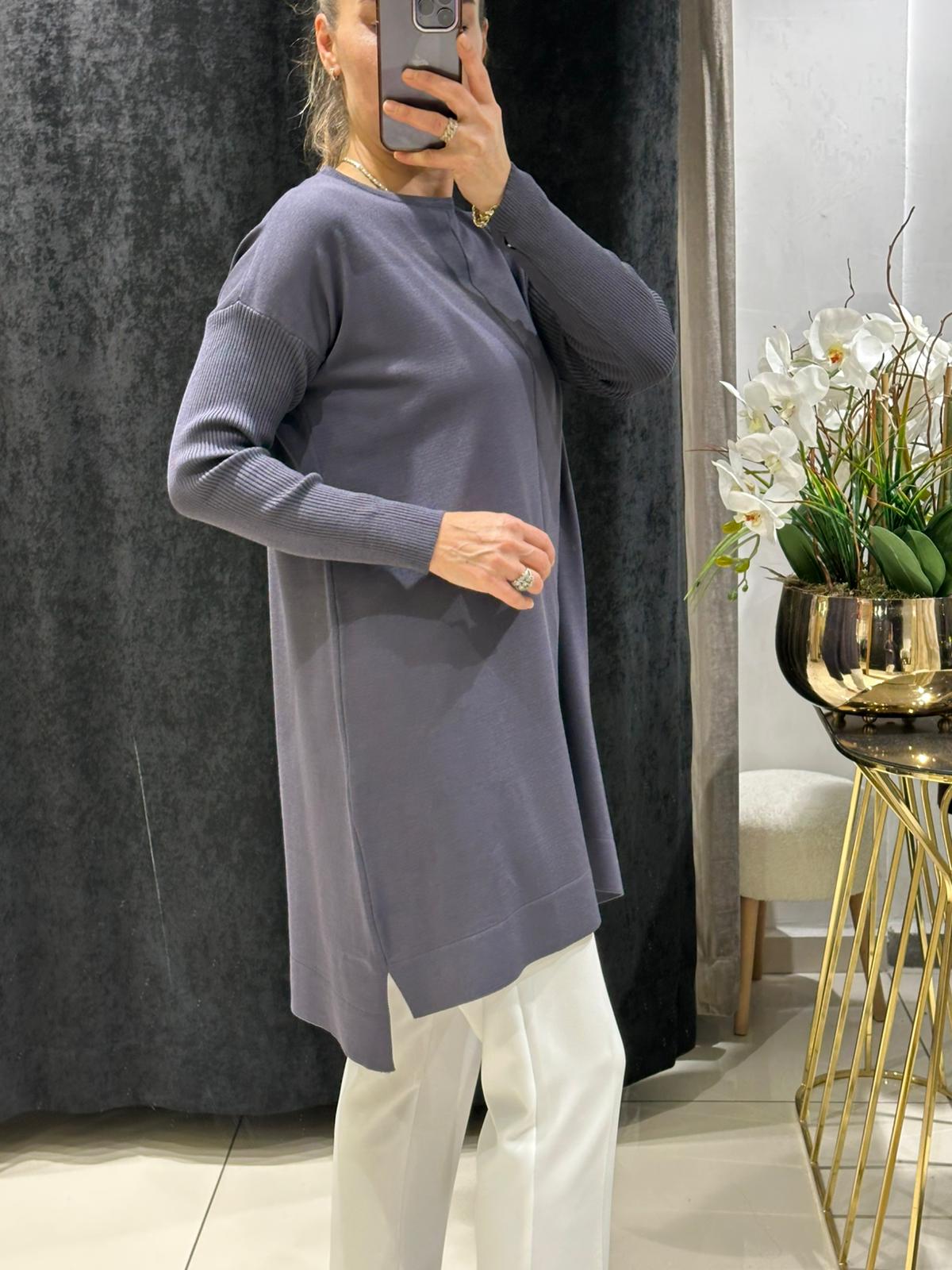 ORTASI DİKİŞ DETAYLI SOĞUK İP MESERİZE TRİKO - ANTRASİT